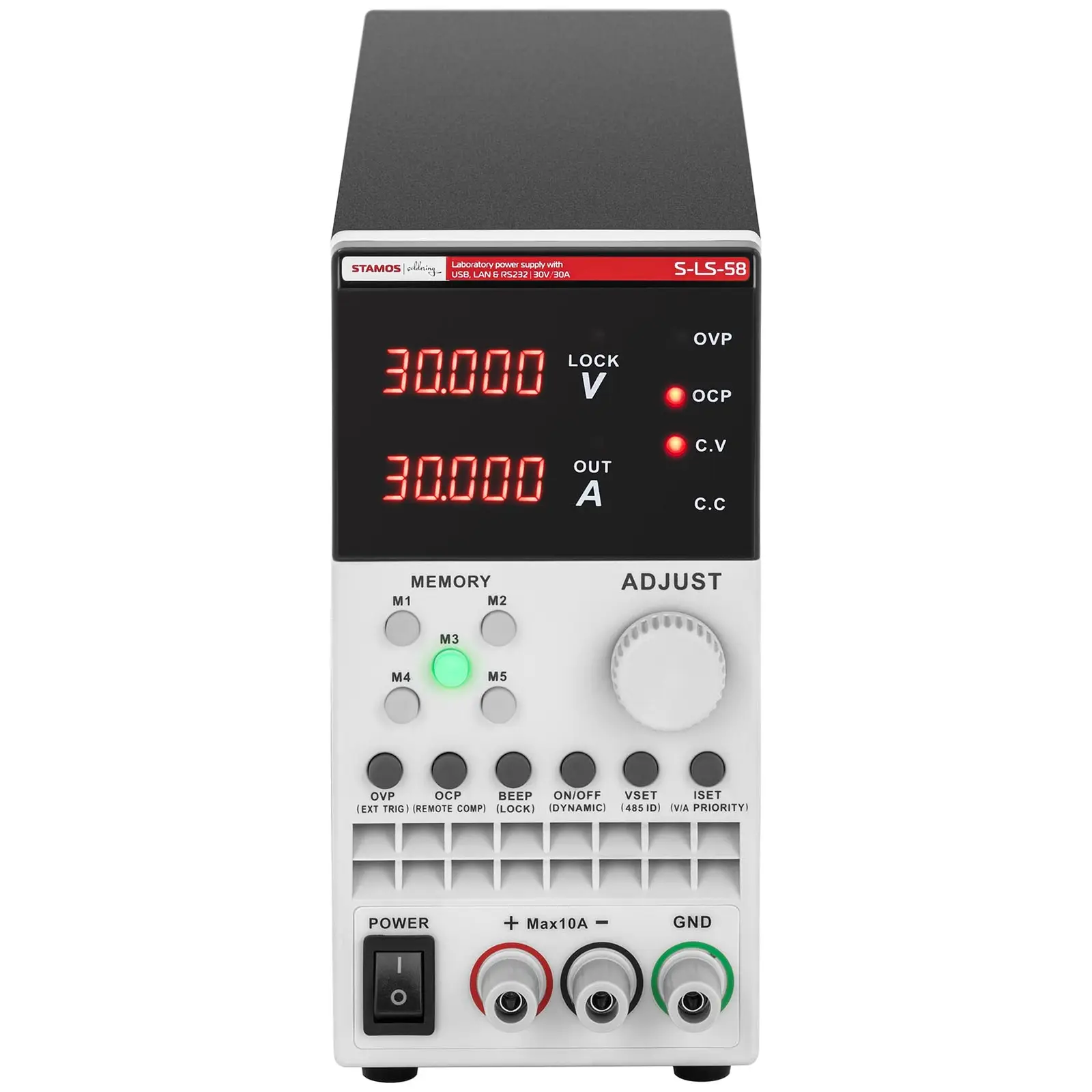 Namizni napajalnik - 0-30 V - 0-30 A DC - 300 W - USB/LAN/RS-232