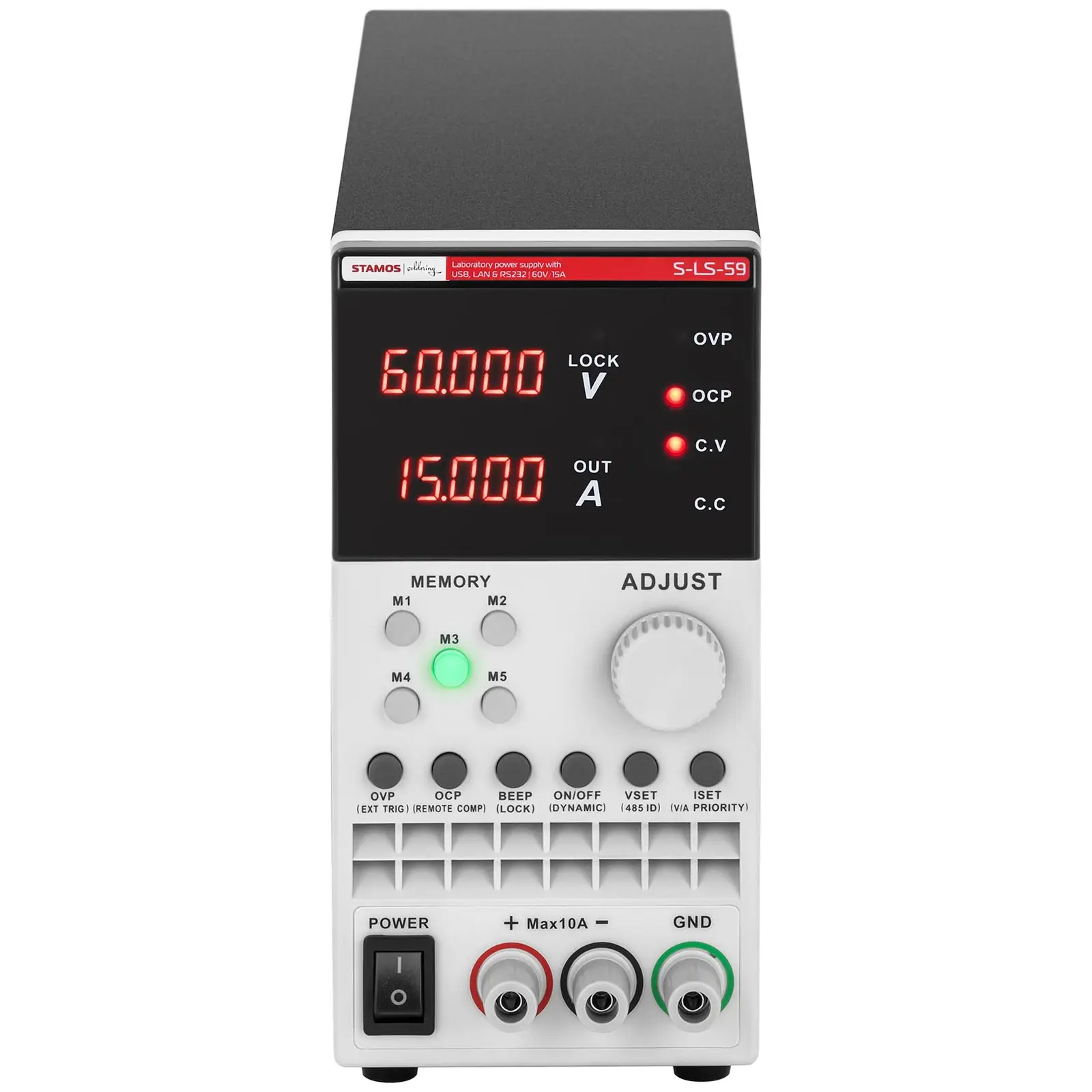 Strømforsyning - 0-60 V - 0-15 A DC - 300 W - USB/LAN/RS-232