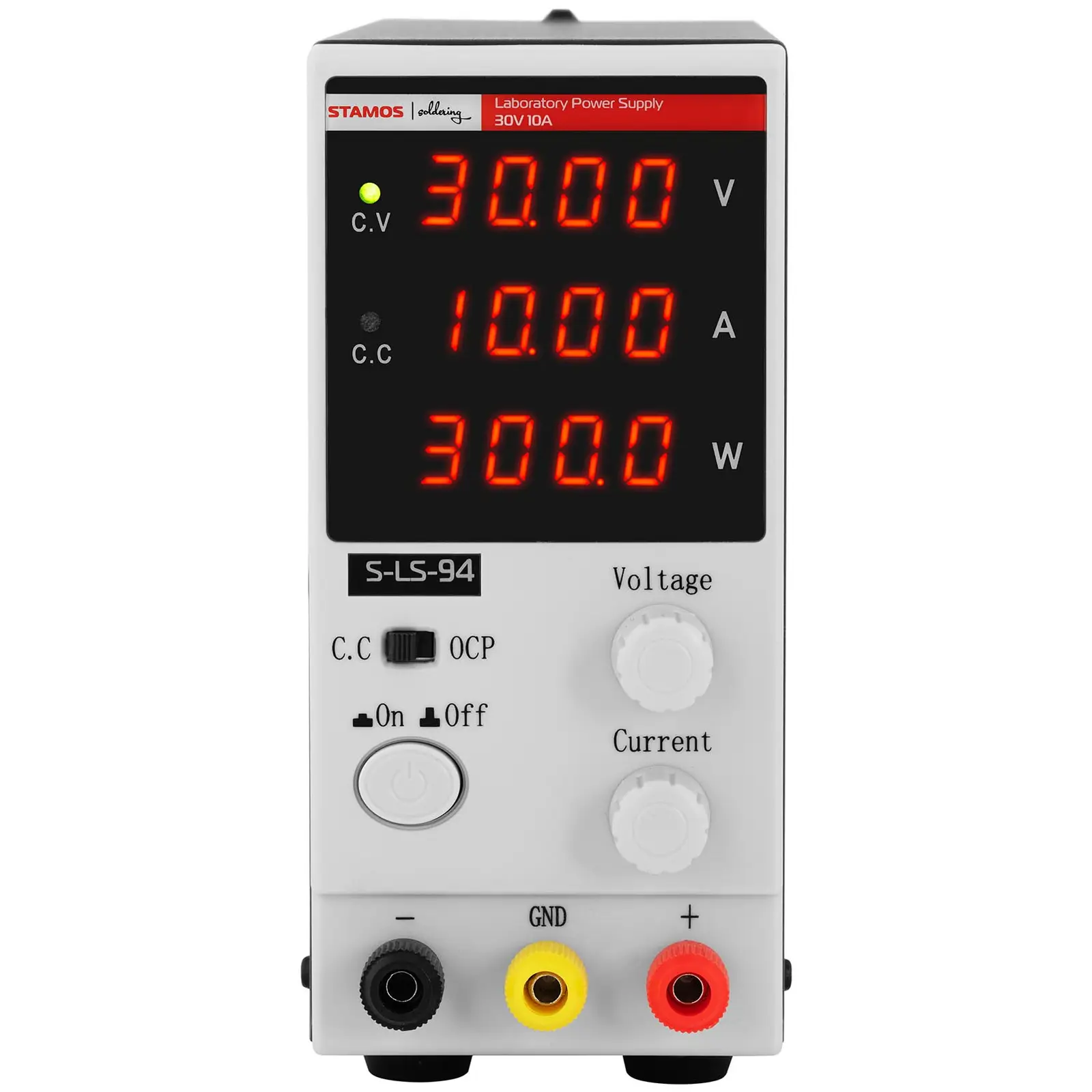 Laboratórny zdroj - 0 – 30 V - 0 – 10 A DC - 300 W - 4-miestny LED displej