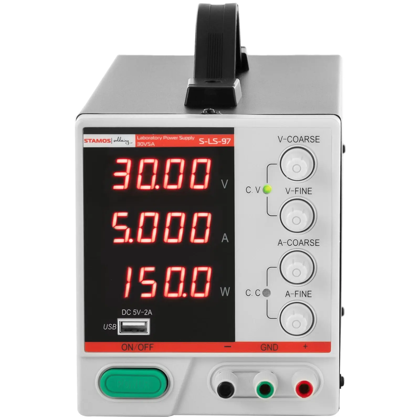 Fonte de alimentação do laboratório - 0-30 V - 0-5 A DC - 150 W - visor de 4 dígitos LED - USB