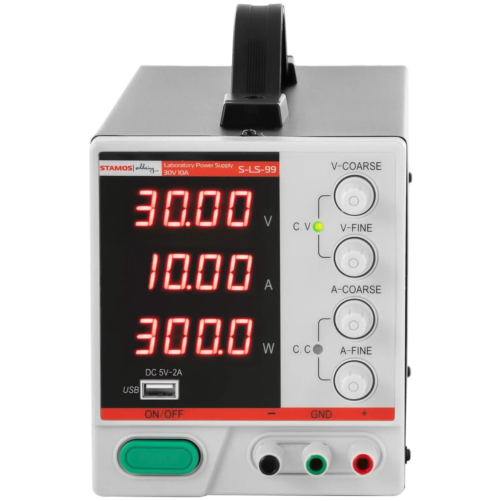 Strømforsyning laboratorie - 0 - 30 V - 0 - 10 A DC - 300 W - 4-sifret LED skjerm - USB