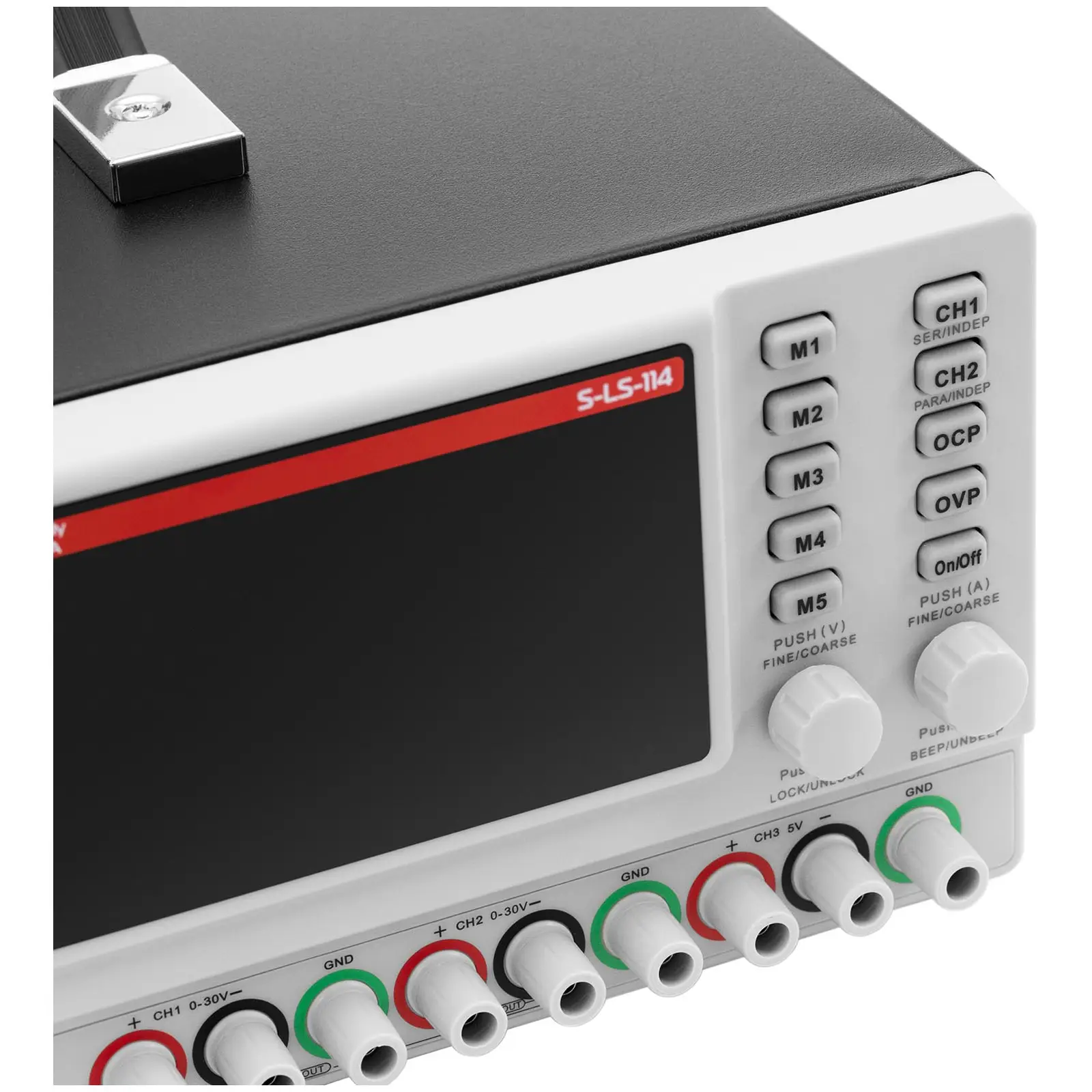 Strømforsyning - 0 - 30 V - 0 - 5 A DC - 2 x 150 W + 15 W - 5 minneplasseringer - LED skjerm - USB/RS232