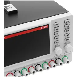 Fuente de alimentación para laboratorio - 0 - 30 V - 0 - 5 A DC - 2 x 150 W + 15 W - 5 puestos de memoria - pantalla LED - USB/RS232