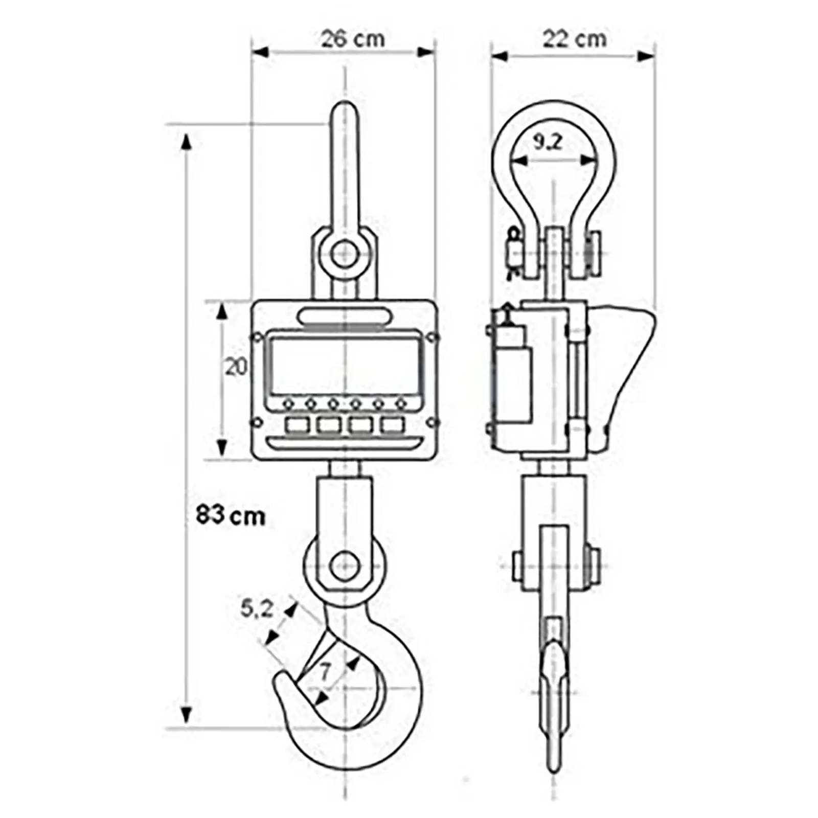 Balança digital de guindaste - 10 t / 2 kg - LCD