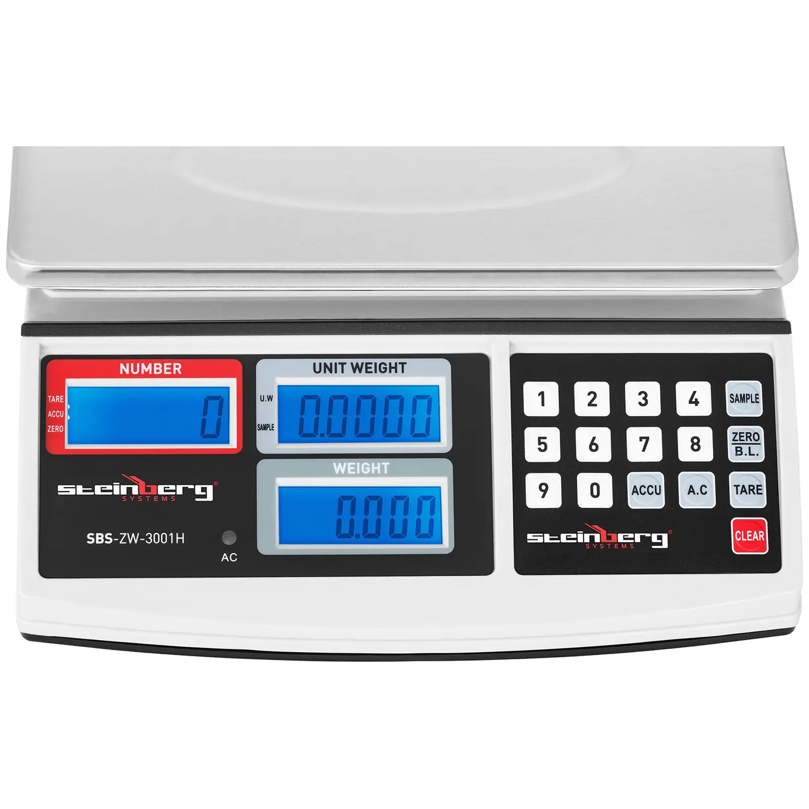 Telweegschaal - 30 kg / 1 g - 21 x 27 cm - 3 LCD (Nauwkeurigheid: 0.001 kg)