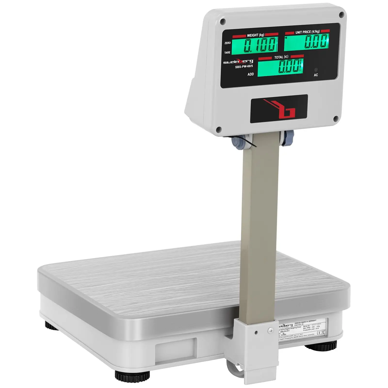 Kontrolní váha - 60 kg / 5 g - 30 x 35 cm - 6 vyvýšených LCD (Přesnost: 0.005 kg)