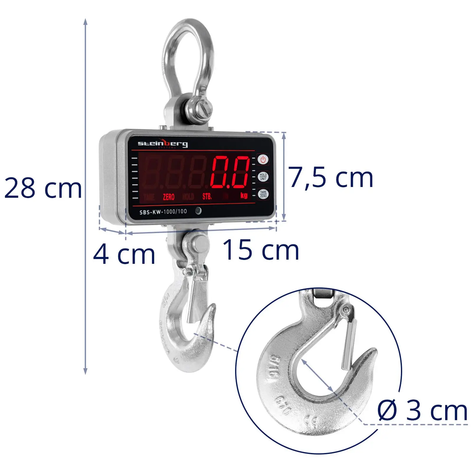 Crochet peseur - 1 000 kg / 0,5 kg - LED - Aluminium