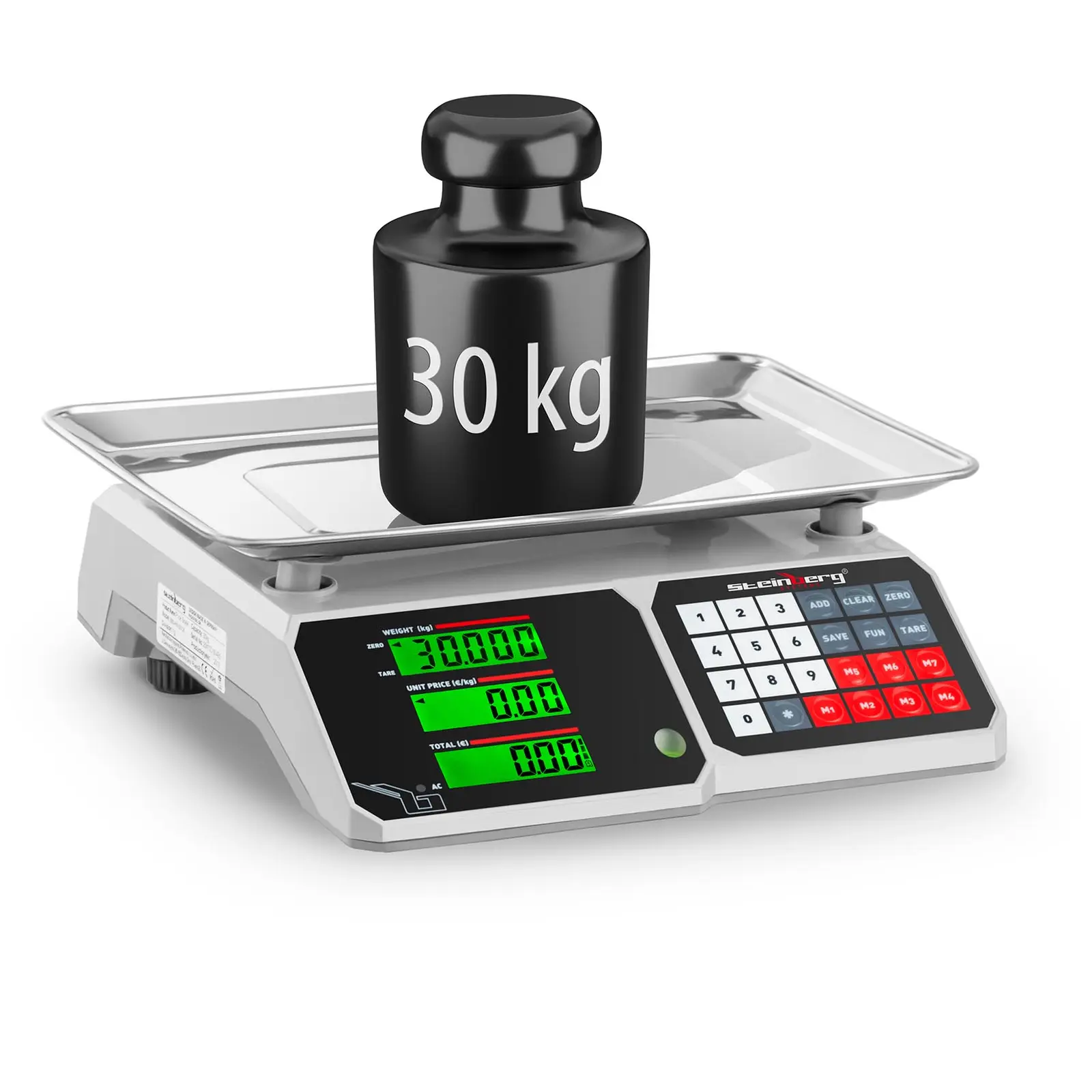 Kontrolní váha - 30 kg / 1 g - 34,1 x 24,1 cm - 6 LCD (Přesnost: 0.001 kg)