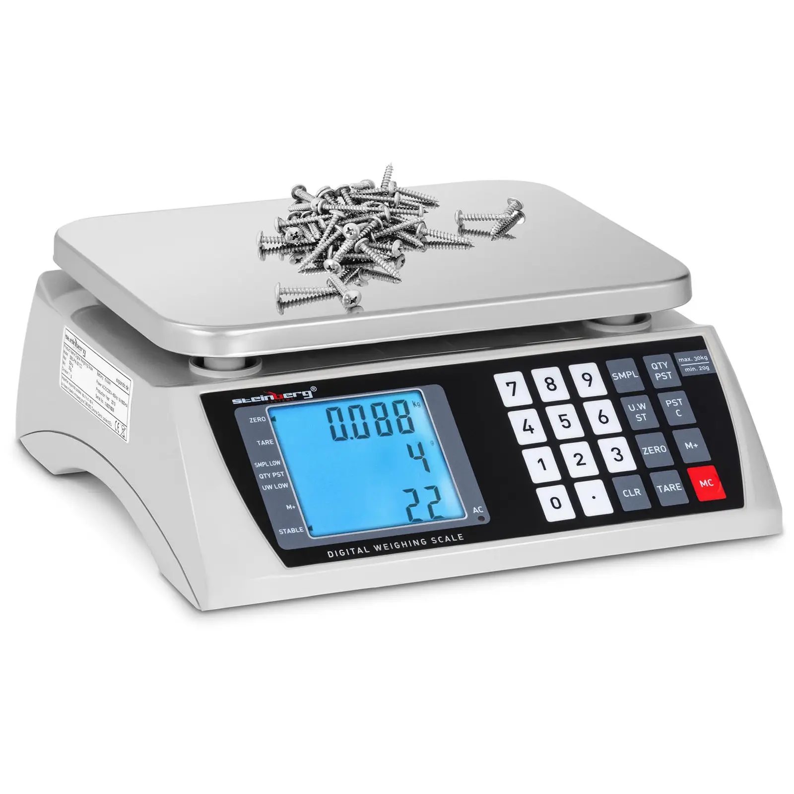 Cântar de numărare - 30 kg / 1 g - 22,3 x 17,4 cm - baterie 72 h - LCD