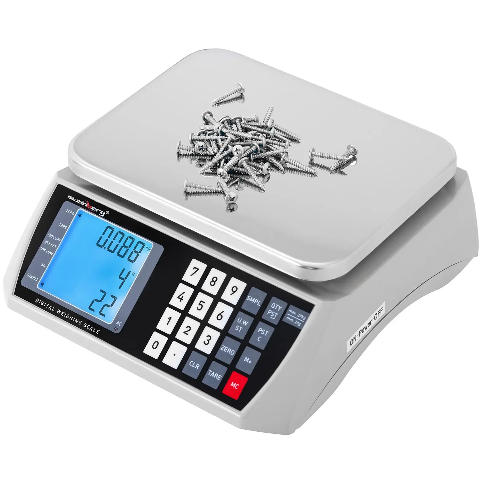 Počítací váha - 30 kg / 1 g - 22,3 x 17,4 cm - 72 h baterie - LCD (Tárování: Ano)