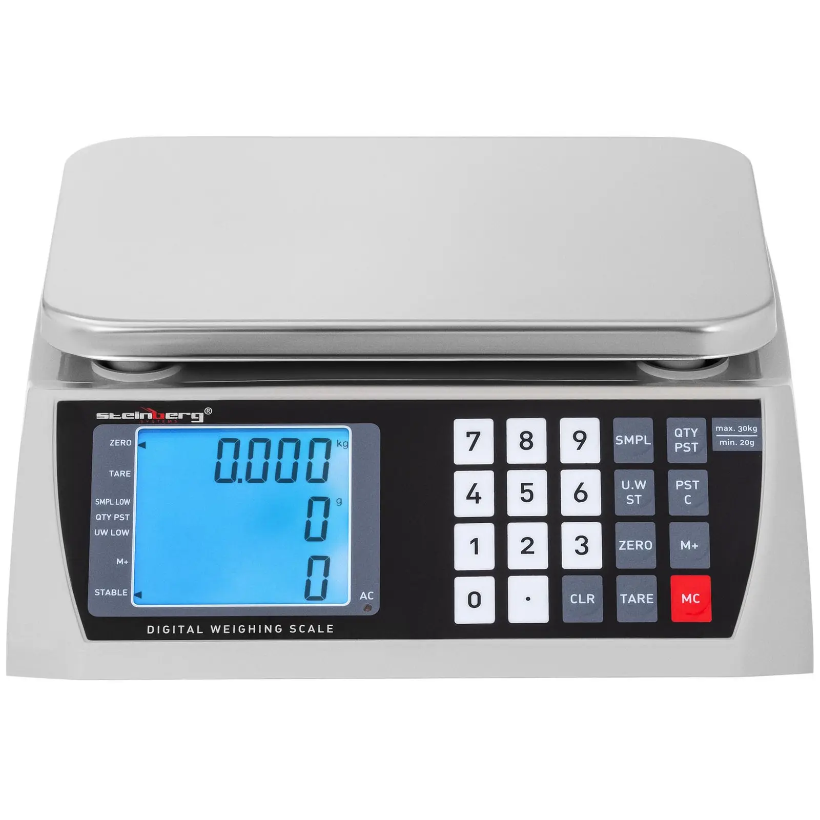 Počítací váha - 30 kg / 1 g - 22,3 x 17,4 cm - 72 h baterie - LCD (Nuly: Ano)