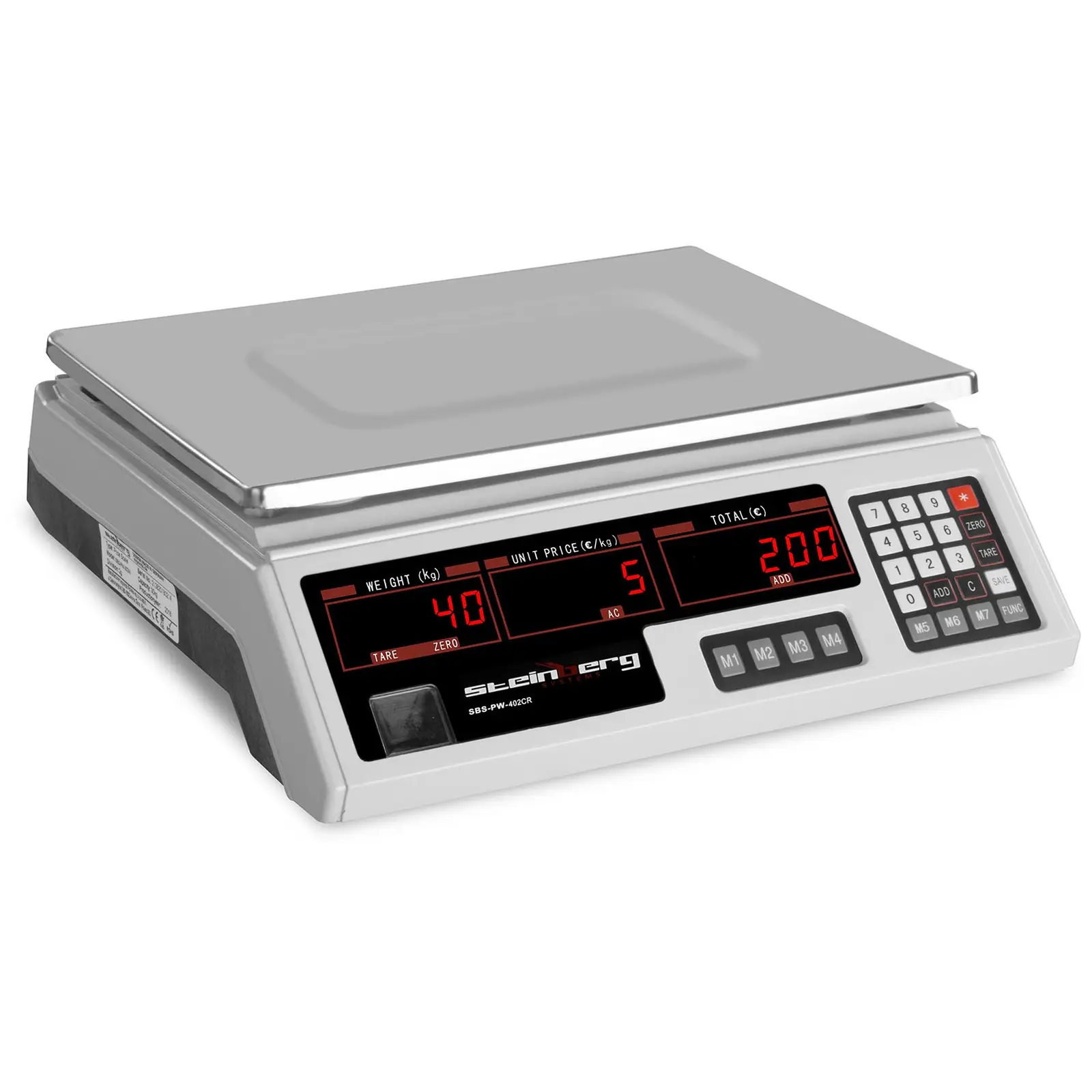 Kontrollwaage - 40 kg / 2 g - 33,7 x 23,1 cm - 6 LED
