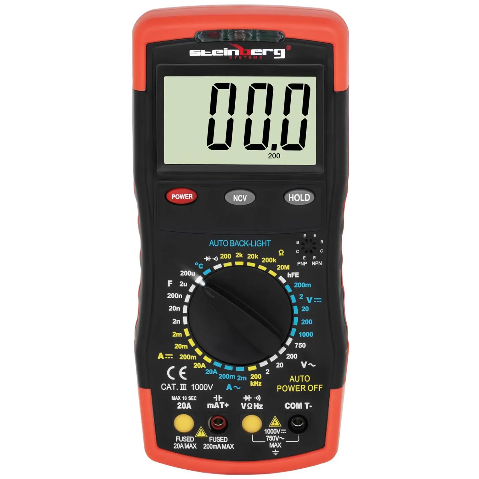 Multimètre - Capacité d’affichage de 2 000 valeurs - Test de transistor hFE - Détection sans contact de la tension (NCV) - Mesure de température