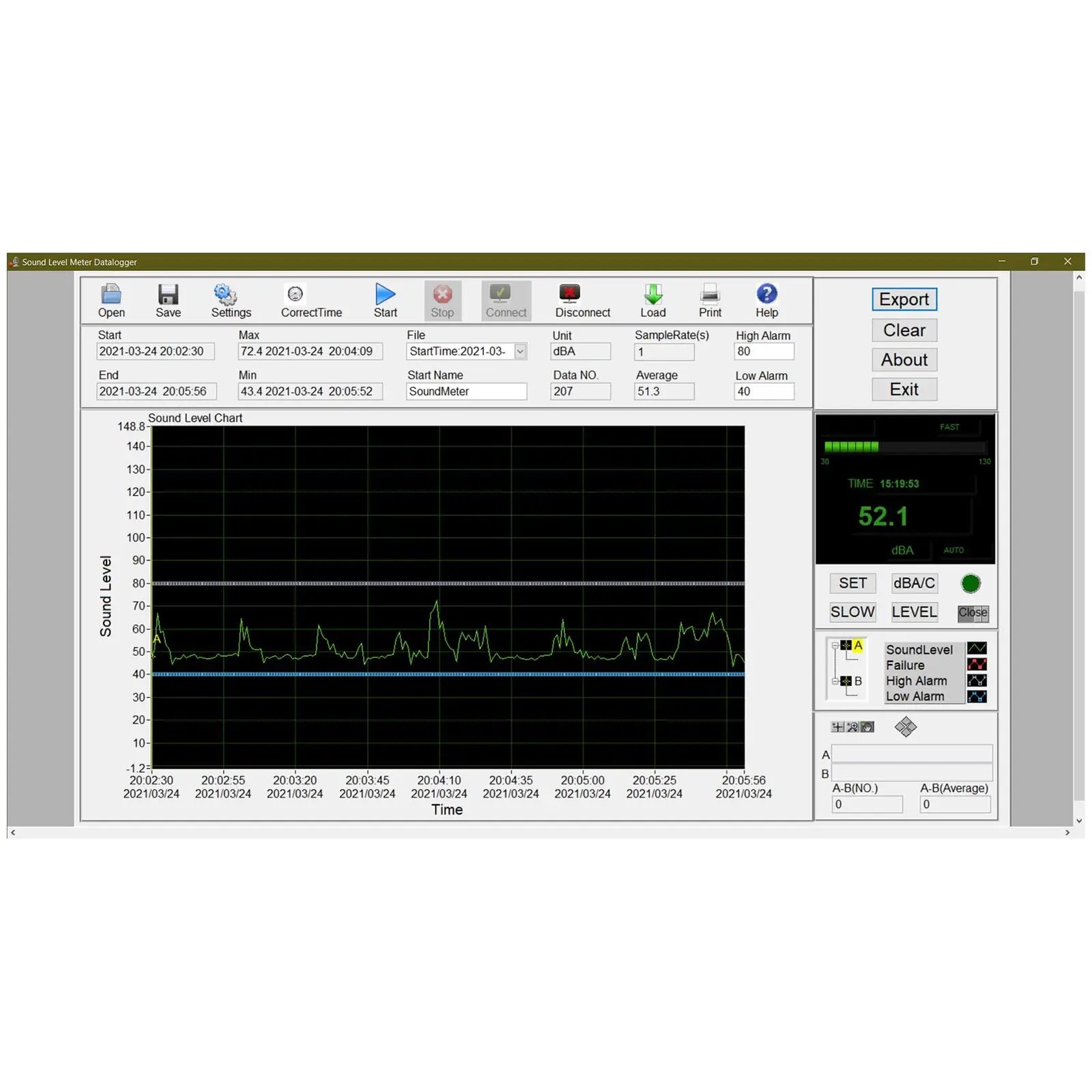 Fonometro professionale - da 30 a 130 dB - LCD - USB - Con borsa e vari accessori