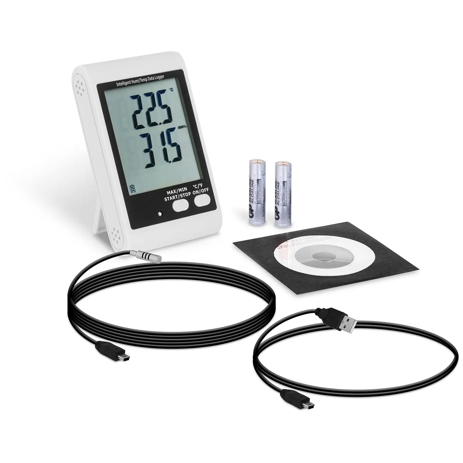 Datenlogger Temperatur + Luftfeuchtigkeit - LCD - (-40) bis +125 °C - 0 bis 100 % rH - ext. Sensor