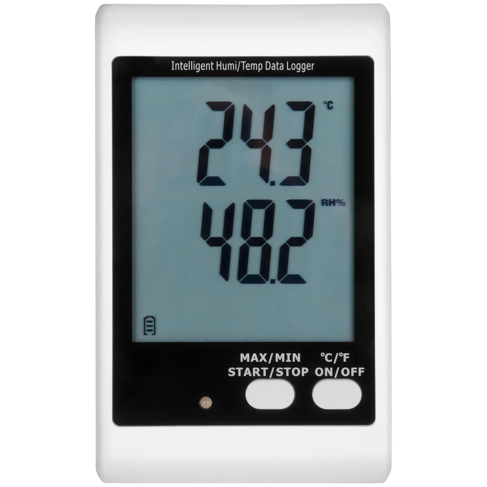 Datalogger teploty a vlhkosti - LCD - teplota -40 až +125 °C - relativní vlhkost 0 až 100 % - s externím čidlem (Typ napájení: Baterie)