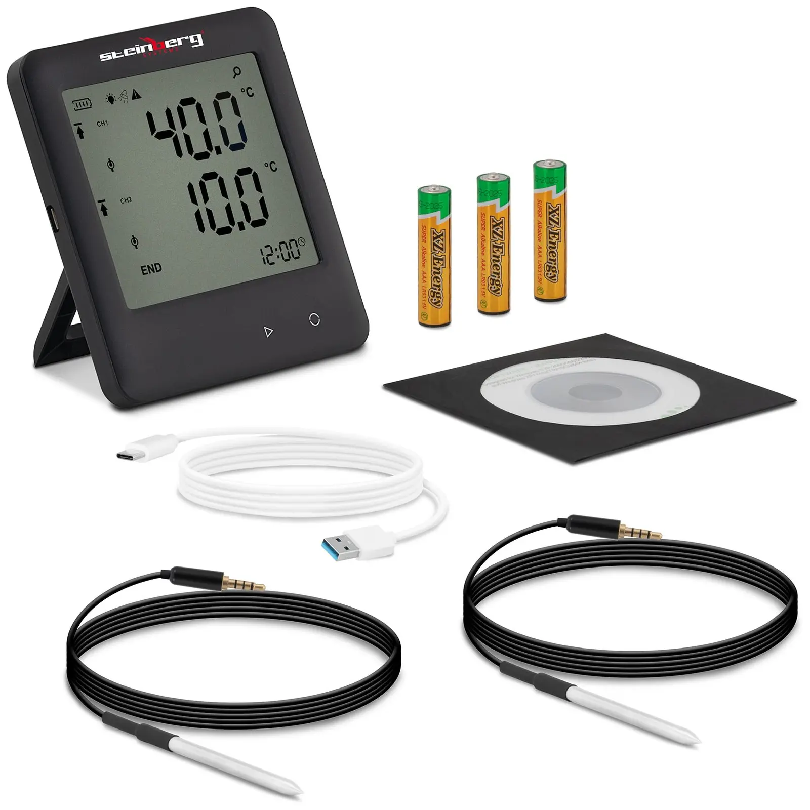 Datenlogger Temperatur - LCD - -40 bis +125 °C - 2 externe Sensoren