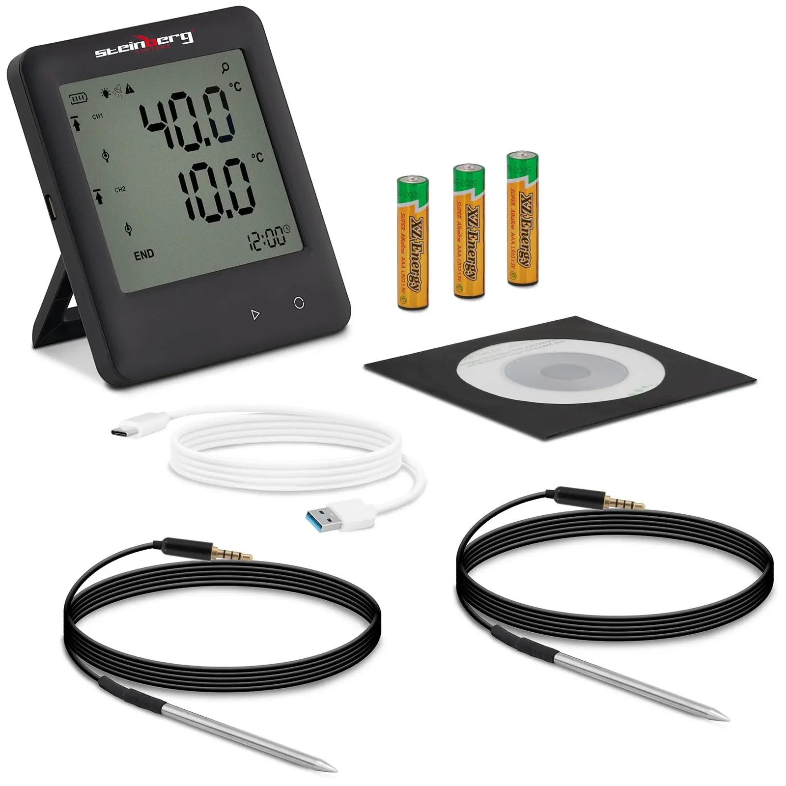 Levně Datalogger teploty LCD teplota 200 až +250 ° C 2 externí čidla - Steinberg Systems