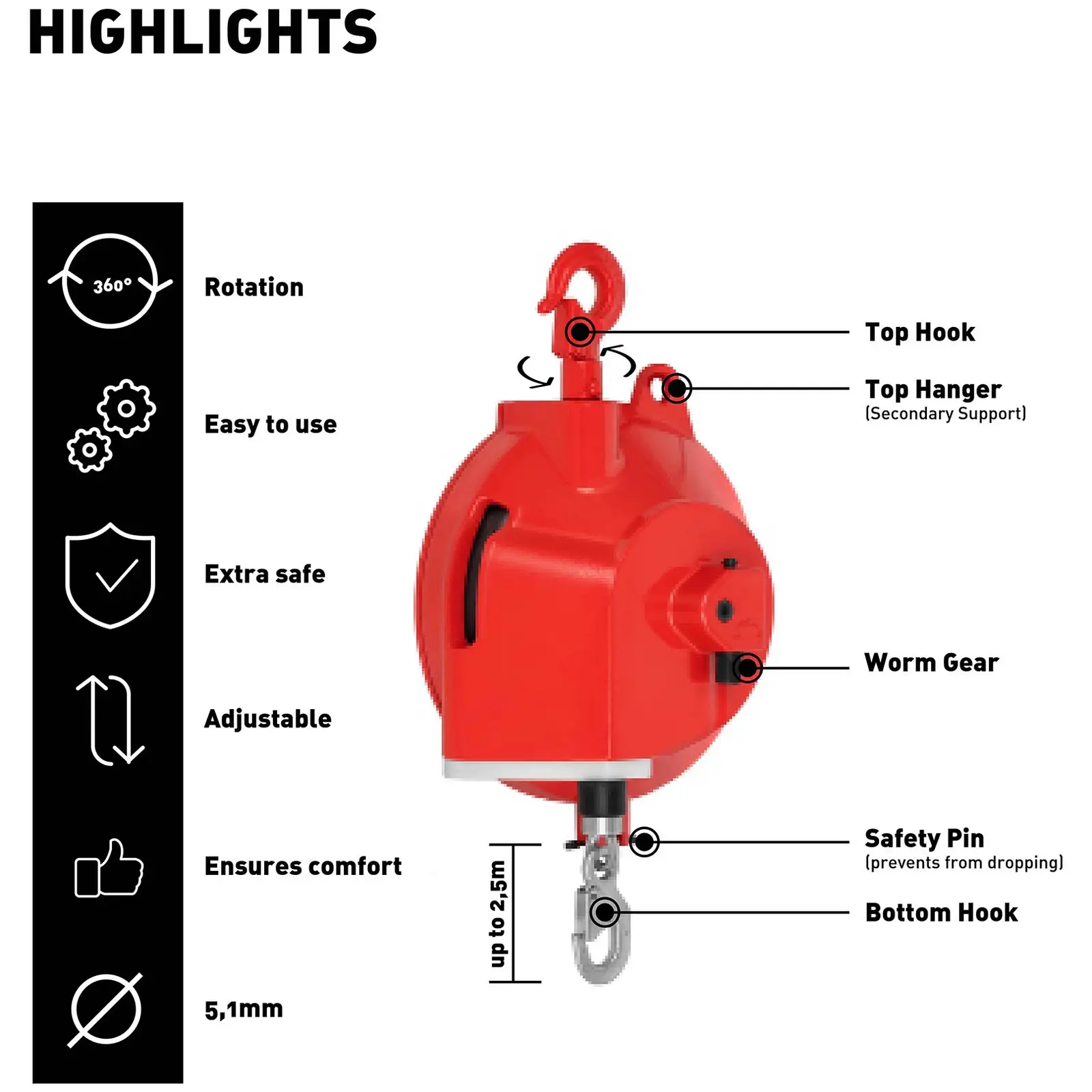 Spring Balancer - 9 - 15 kg - 2,5 m