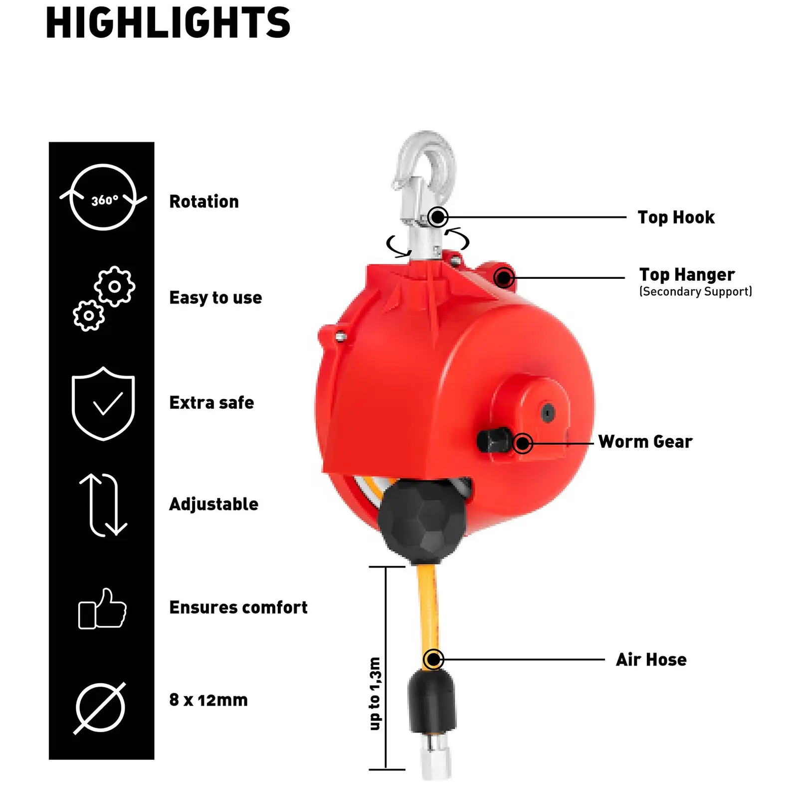 Équilibreur de charge pneumatique - 1,5 - 2,5 kg - 1,3 m (Capacité de charge [kg]: 1,5 - 2,5)