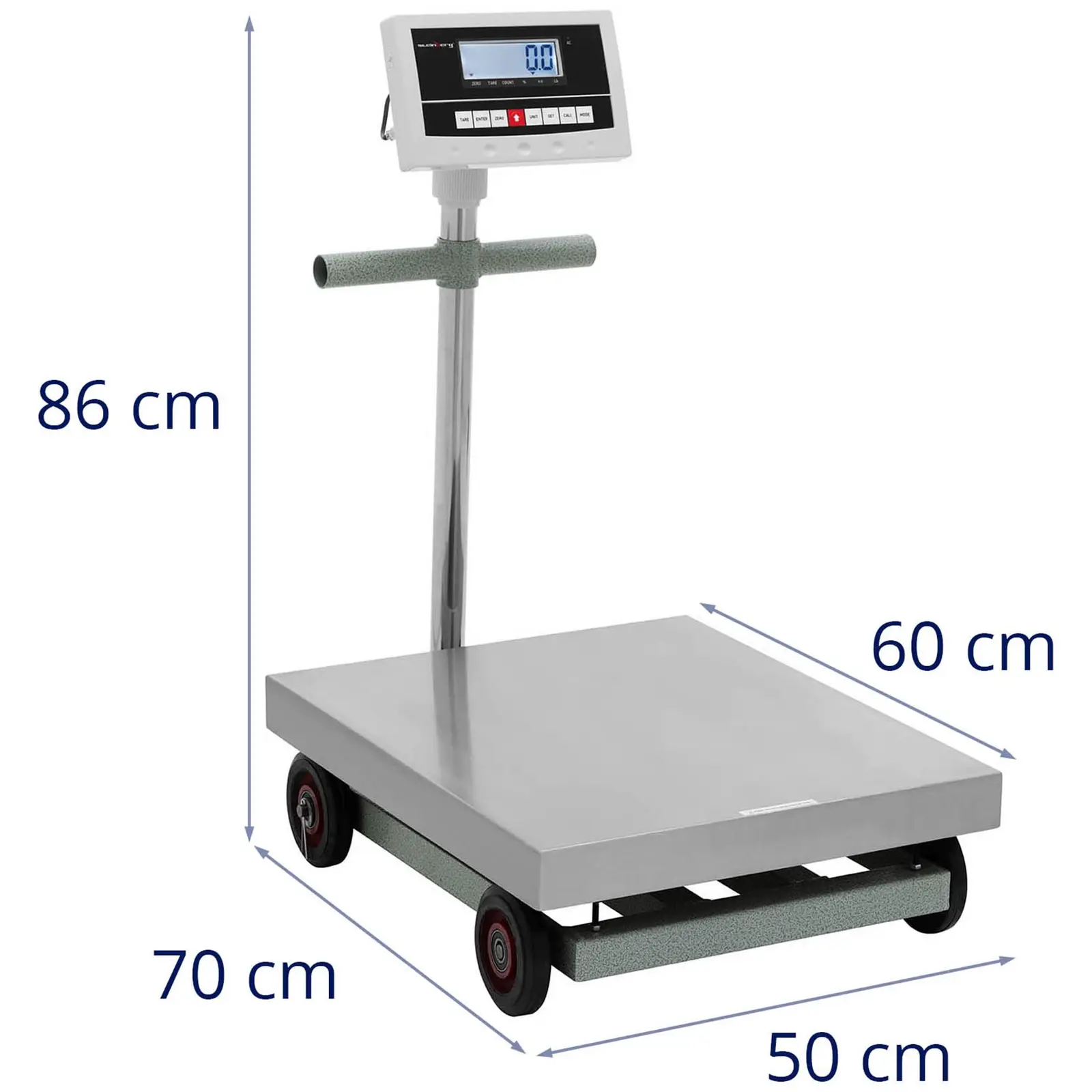 Balança de plataforma - rodas - 600 kg / 0,1 kg - 500 x 600 x 190 mm - kg/lb