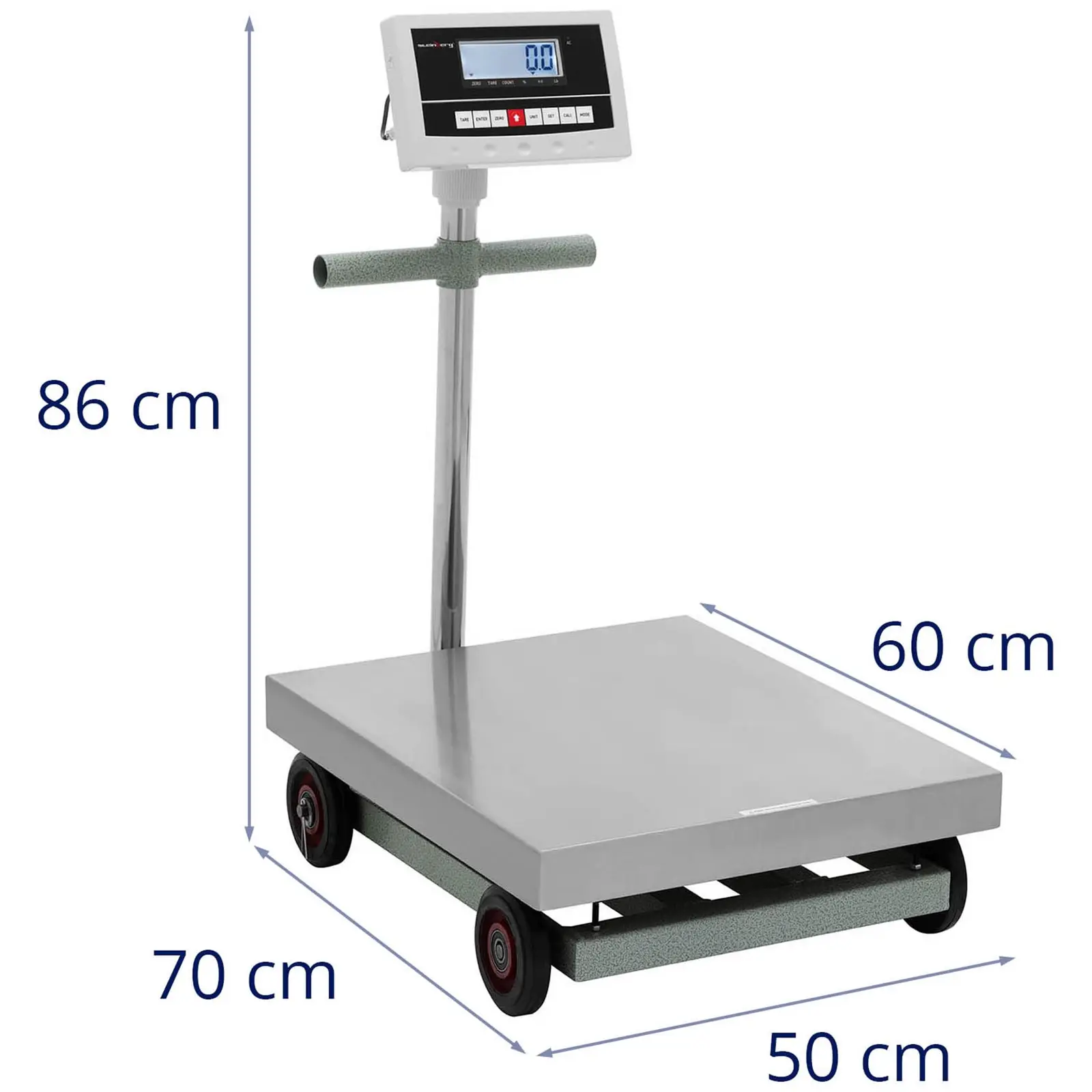 B-varer Plattformvekt med hjul - 600 kg / 0,1 kg - 500 x 600 x 190 mm - kg / lb