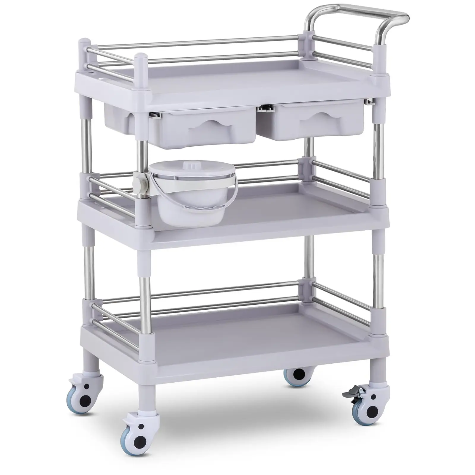 Cărucior de laborator - 3 rafturi fiecare 53 x 38 x 14 cm - 2 sertare - 30 kg