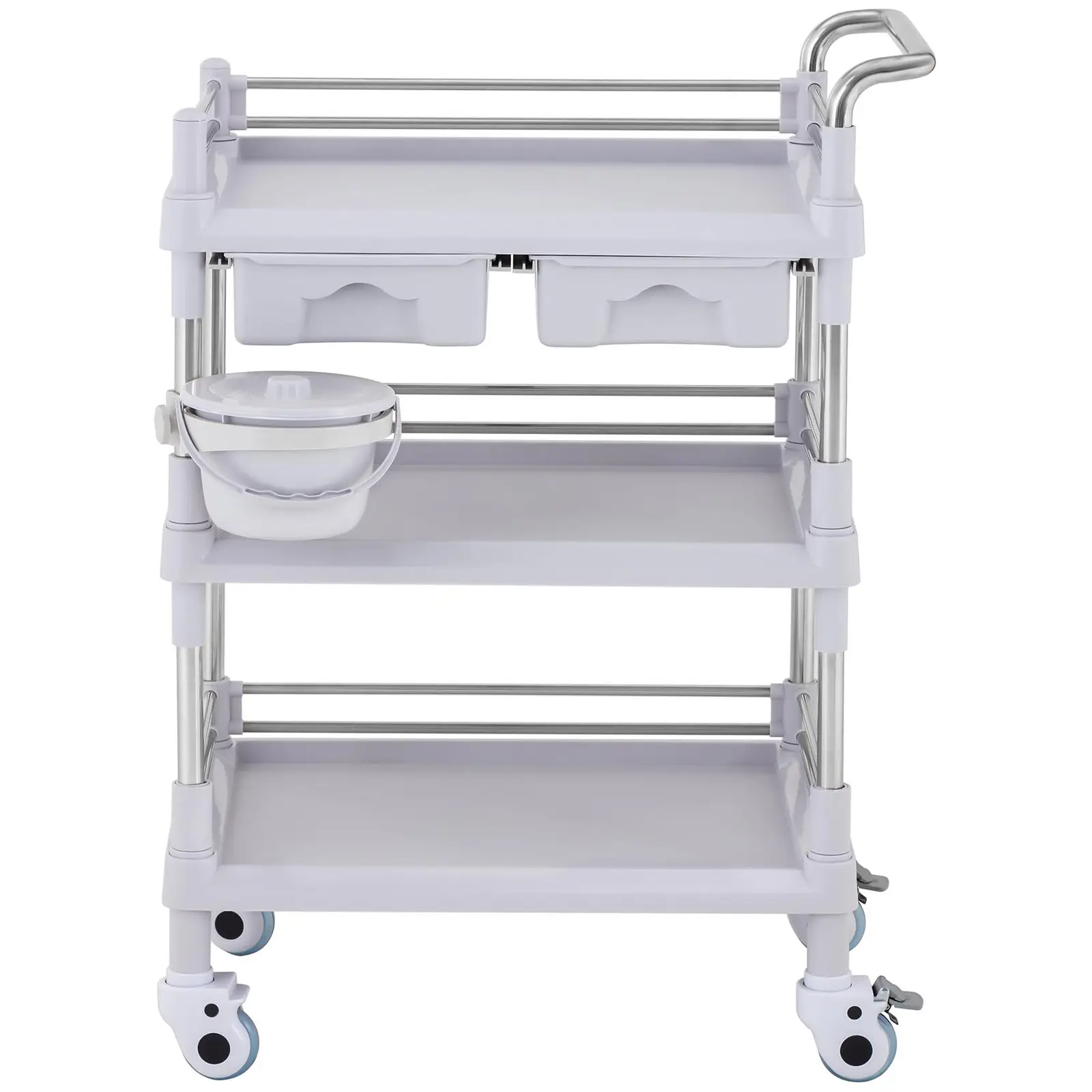 Cărucior de laborator - 3 rafturi fiecare 53 x 38 x 14 cm - 2 sertare - 30 kg