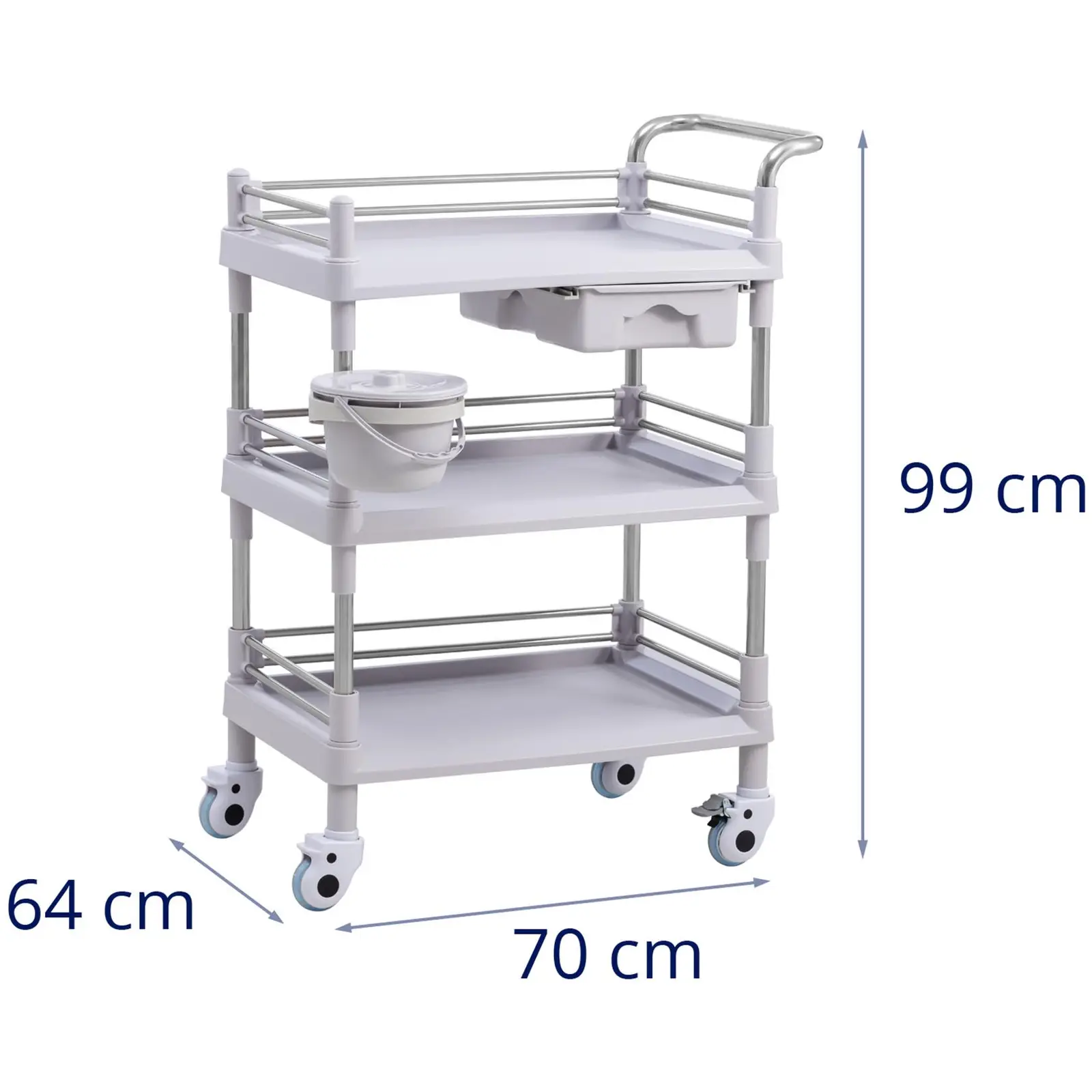 Εργαστηριακό καρότσι - 3 ράφια το καθένα 53 x 38 x 14 cm - 2 συρτάρια - 30 kg (Διαστάσεις του συρταριού [cm]: 18 x 35 x 8)