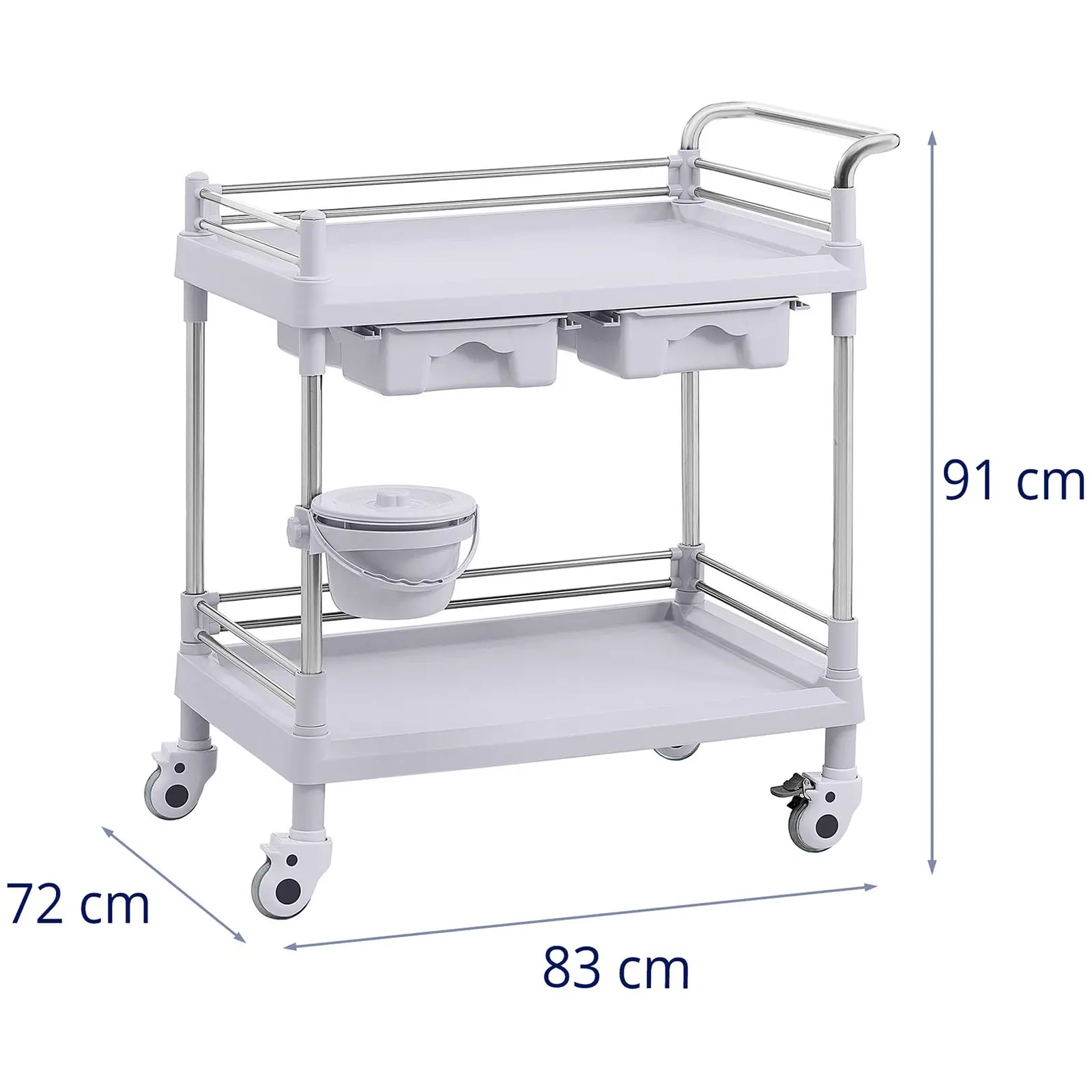 Cărucior de laborator - 2 rafturi fiecare 65 x 46 x 14 cm - 2 sertare - 40 kg (Rozmery police [cm]: 65 x 46 x 14)