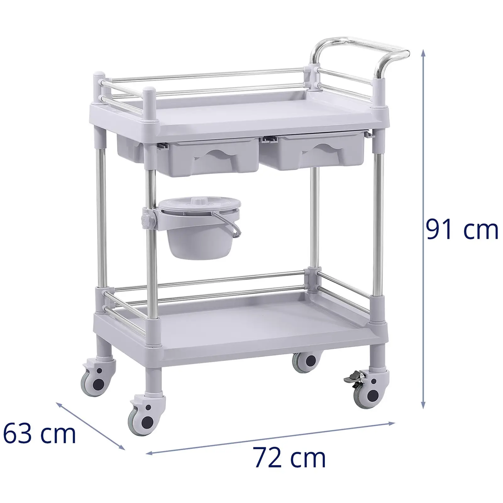 Laborwagen - 2 Ablagen je 53 x 38 x 14 cm - 2 Schubladen - 40 kg (Belastbarkeit - Kapazität max.: 40 kg)