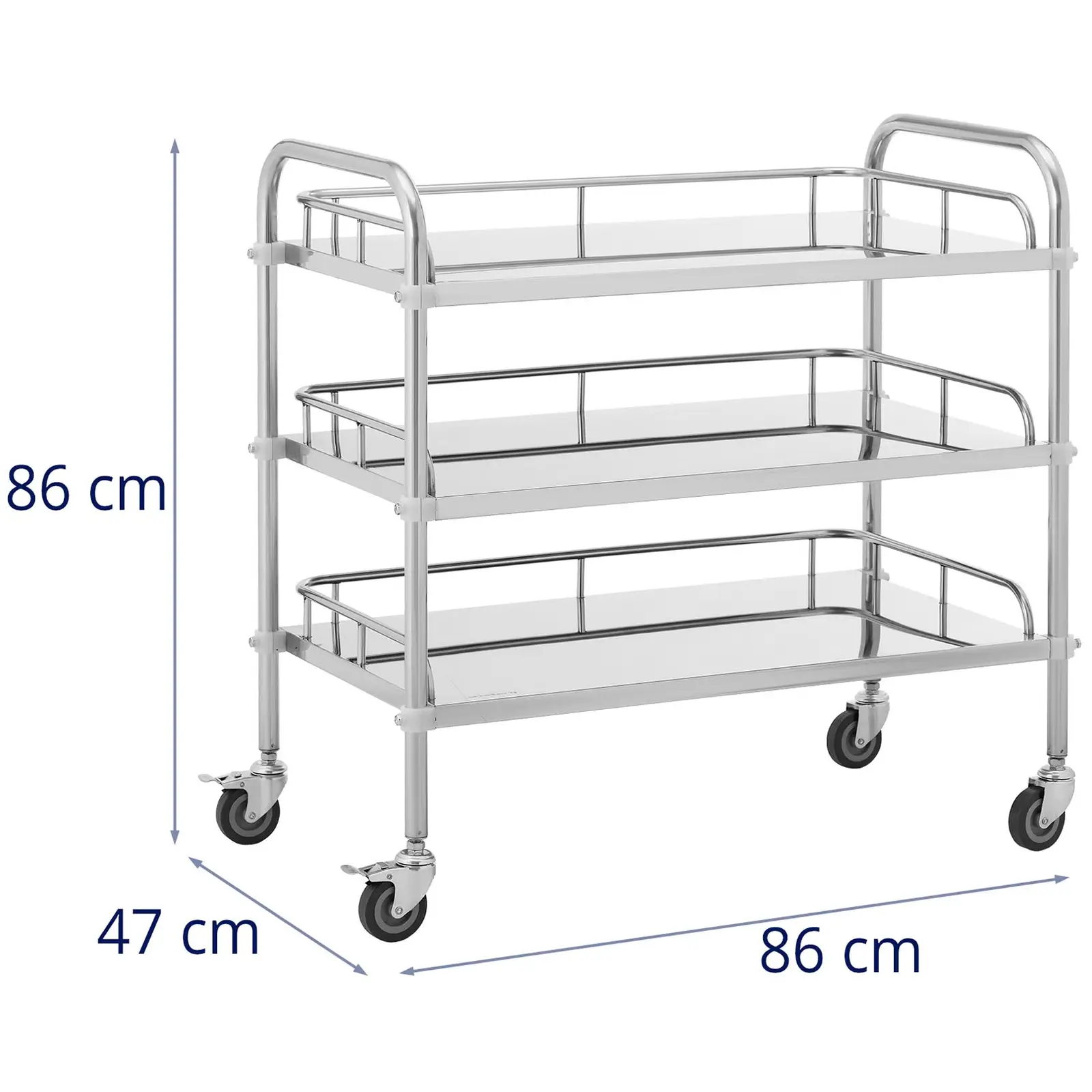 Laboratory Trolley - stainless steel - 3 shelves each 75 x 44 x 2.5 cm - 45 kg