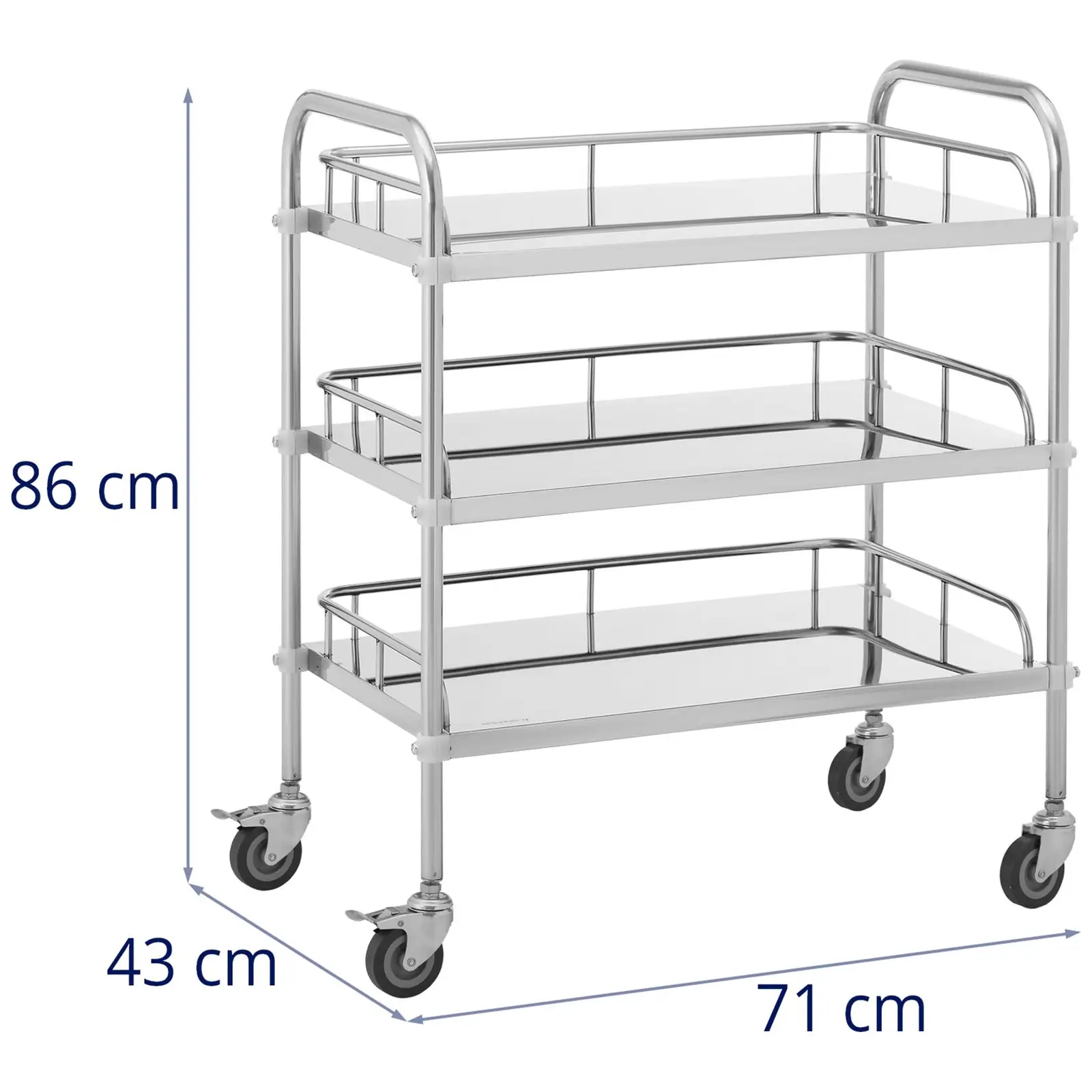 Laboratory Trolley - stainless steel - 3 shelves each 60 x 40 x 2.5 cm - 30 kg