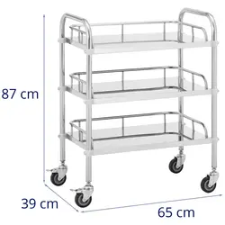 Laboratorní vozík - ušlechtilá ocel - 3 police o rozměru 55 x 37 x 2,5 cm - 30 kg