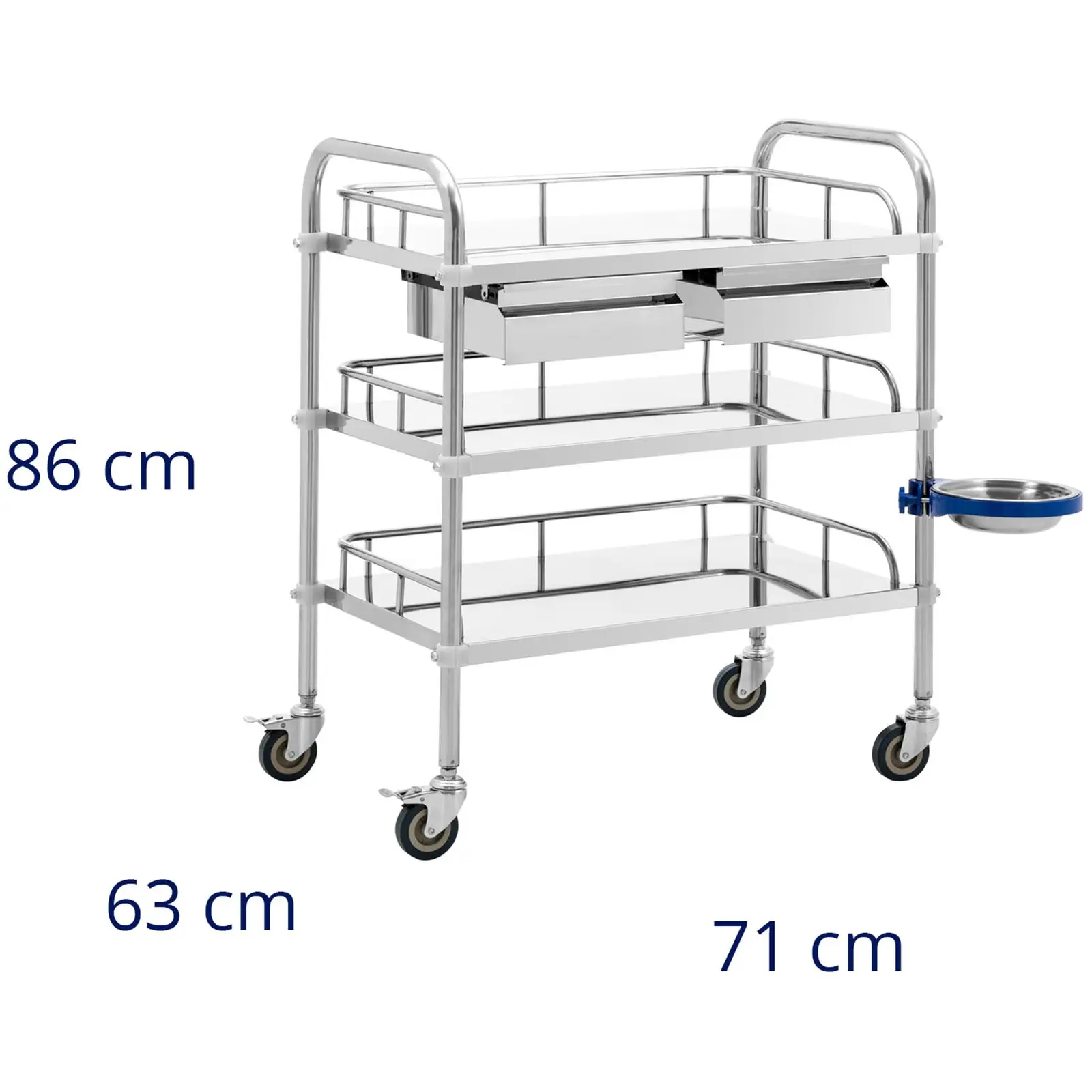 Laboratorní vozík - ušlechtilá ocel - 3 police o rozměru 60 x 40 x 13 cm - 2 zásuvky - 15 kg