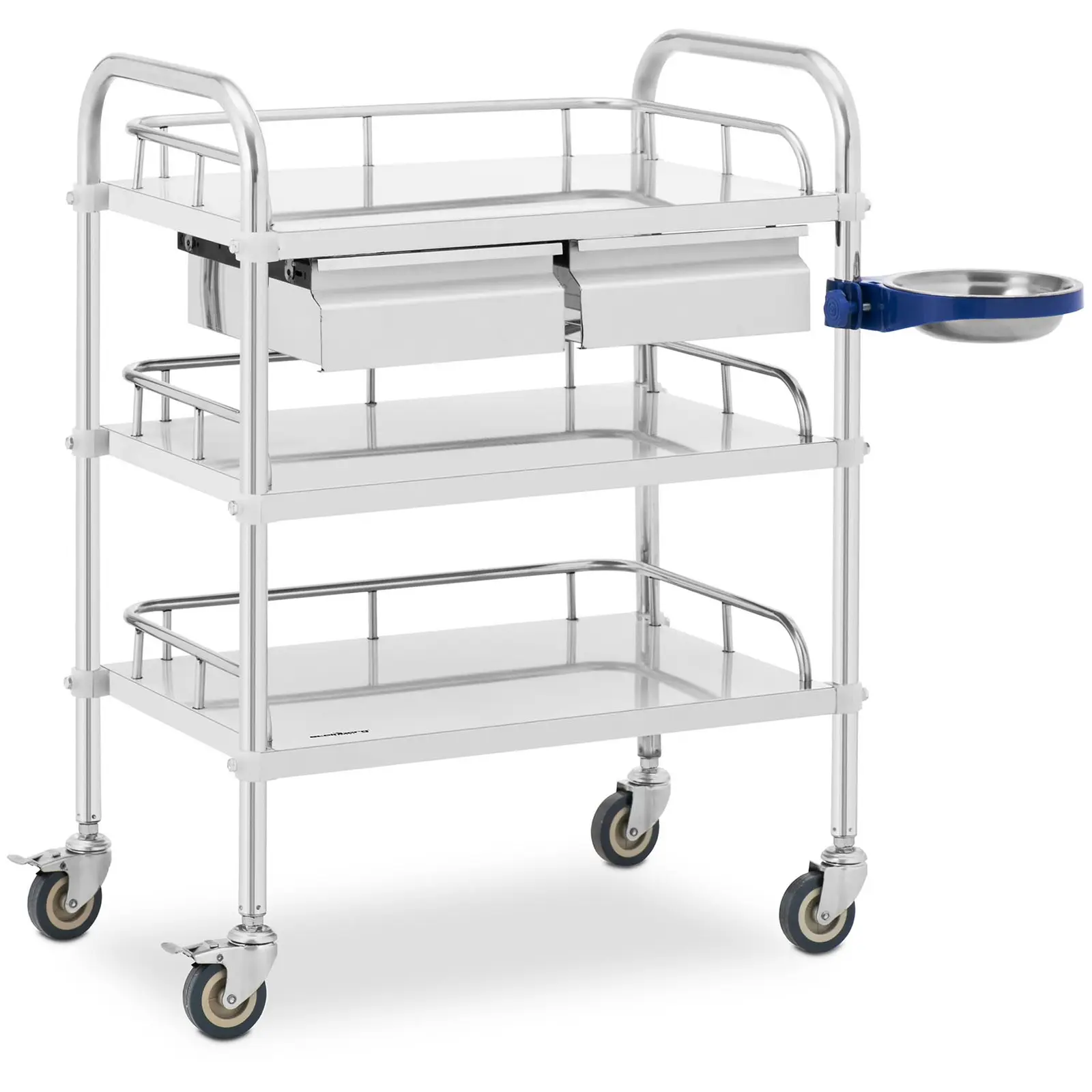 Laboratory Trolley - stainless steel - 3 shelves each 60 x 40 x 13 cm - 2 drawers - 15 kg - compact