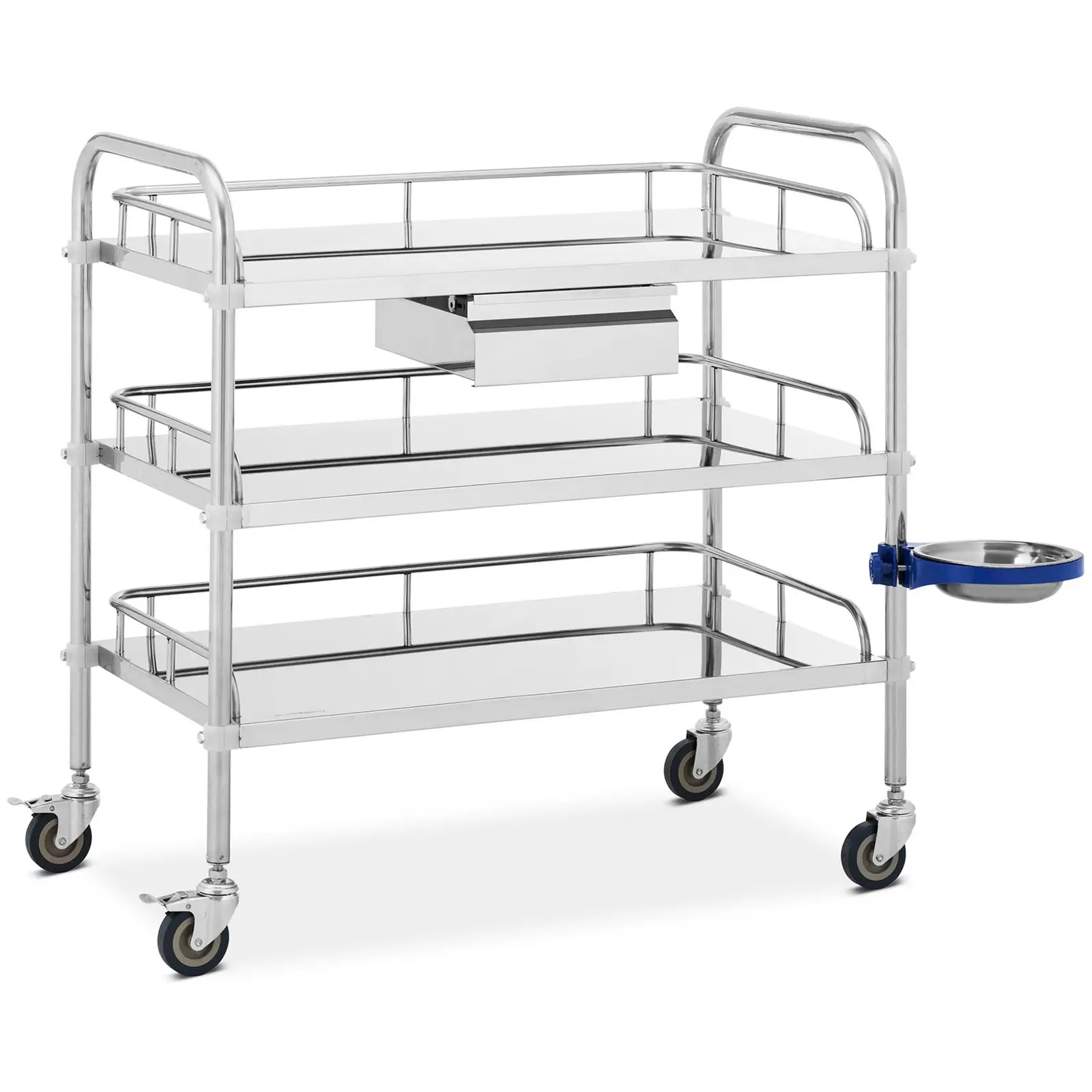 Laborwagen - Edelstahl - 3 Ablagen je 74 x 44 x 13 cm - 1 Schublade - 60 kg