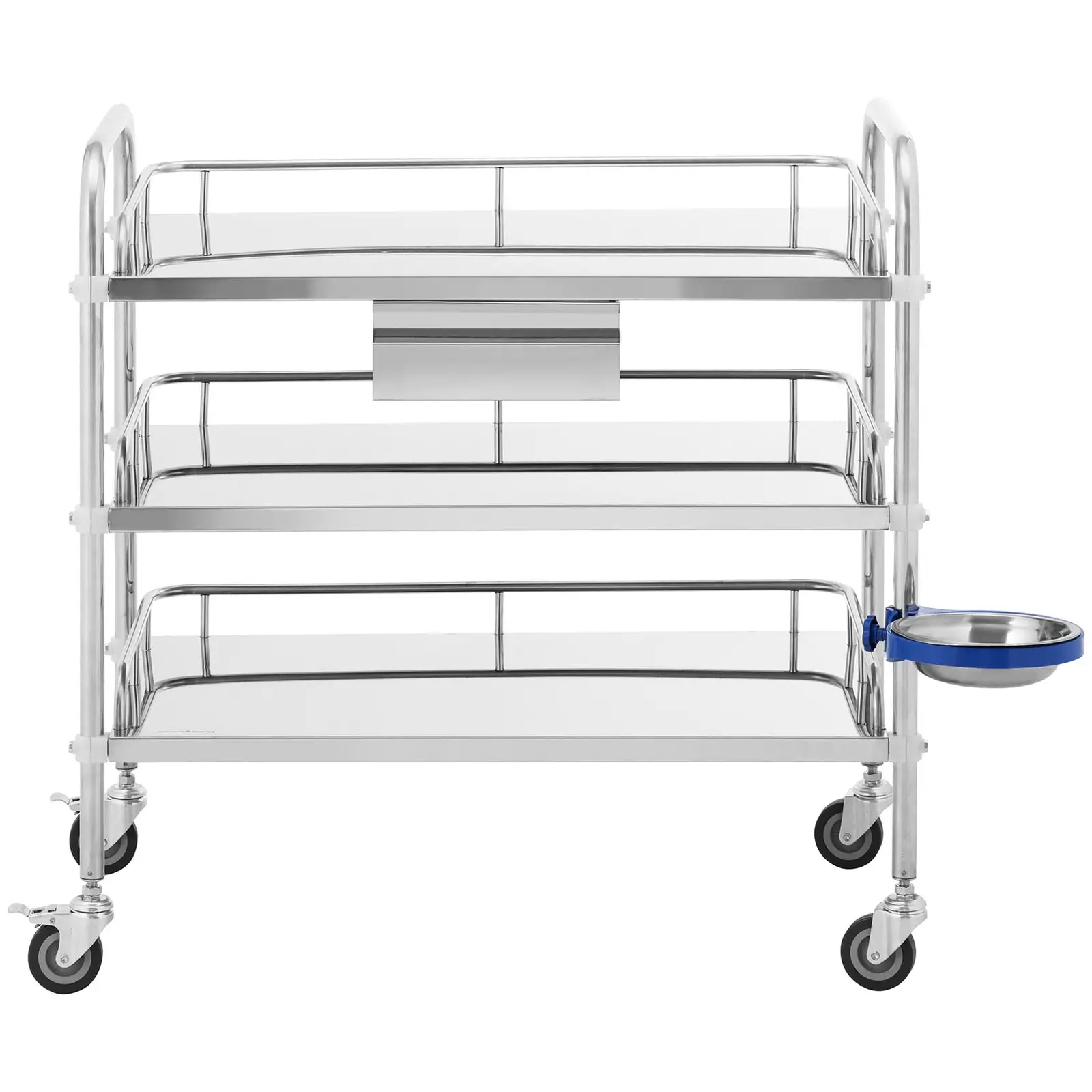 Laborwagen - Edelstahl - 3 Ablagen je 74 x 44 x 13 cm - 1 Schublade - 60 kg (Belastbarkeit - Kapazität max.: 60 kg)