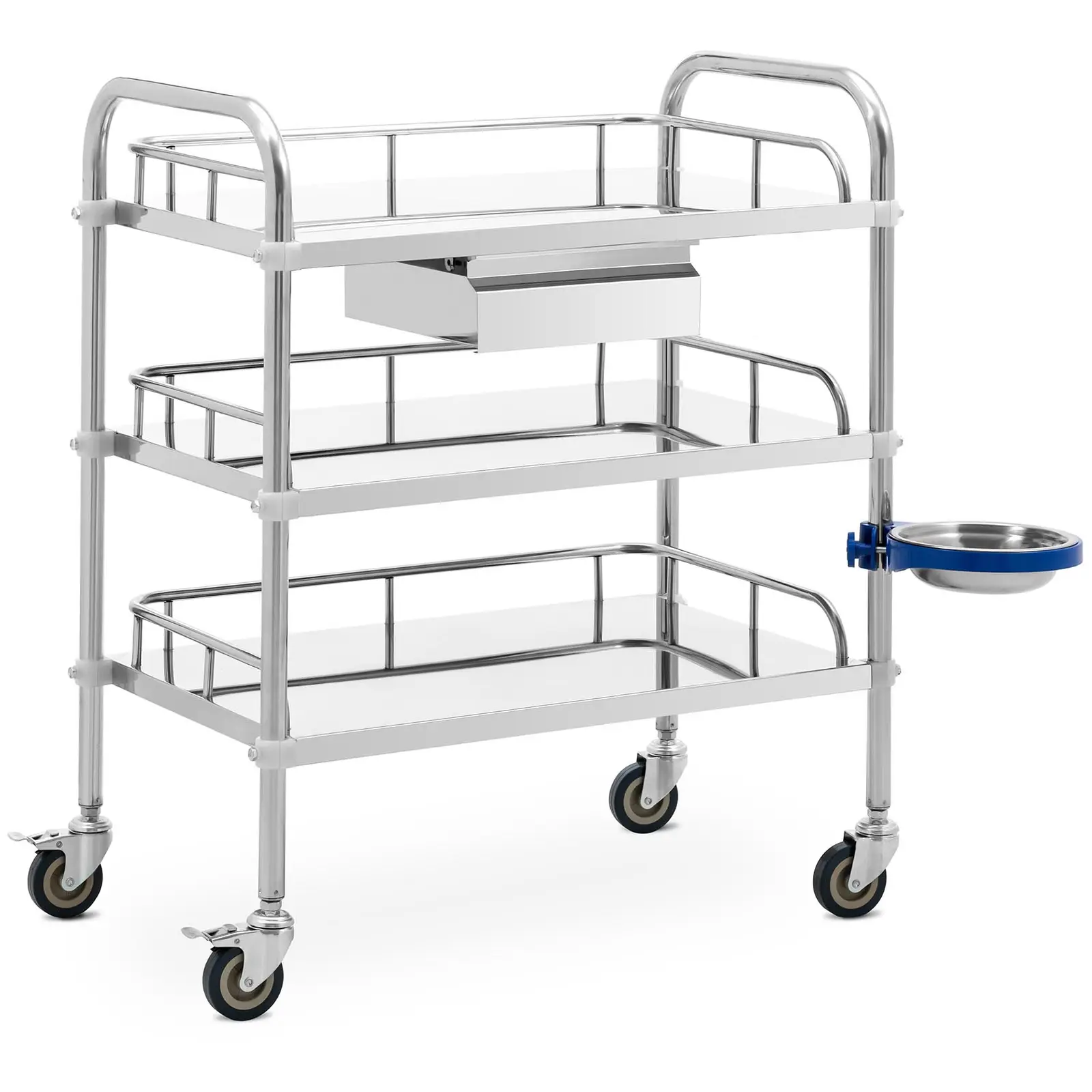 Laboratory Trolley - stainless steel - 3 shelves each 61 x 40 x 13 cm - 1 drawer - 15 kg