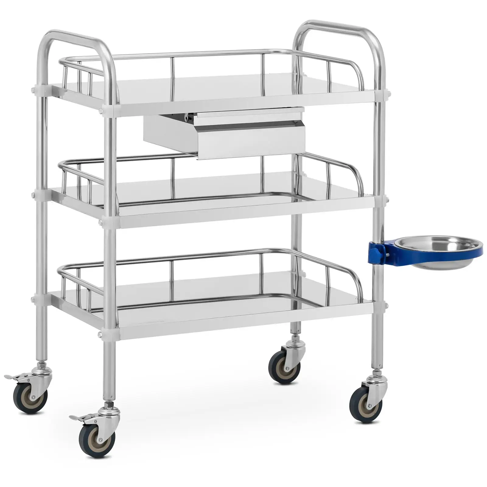 Carrello da laboratorio - Acciaio inox - 3 ripiani da 56 x 36 x 13 cm - 1 cassetto - 15 kg