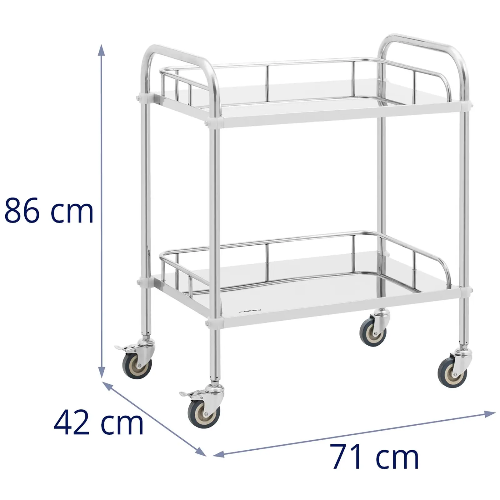 Laboratorní vozík - ušlechtilá ocel - 2 police o rozměru 60 x 40 x 2,5 cm - 20 kg (Rozměry (DxŠxV): 71 x 42 x 86 cm)