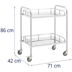 Laboratorijski voziček - nerjaveče jeklo - 2 polici 60 x 40 x 2,5 cm - 20 kg