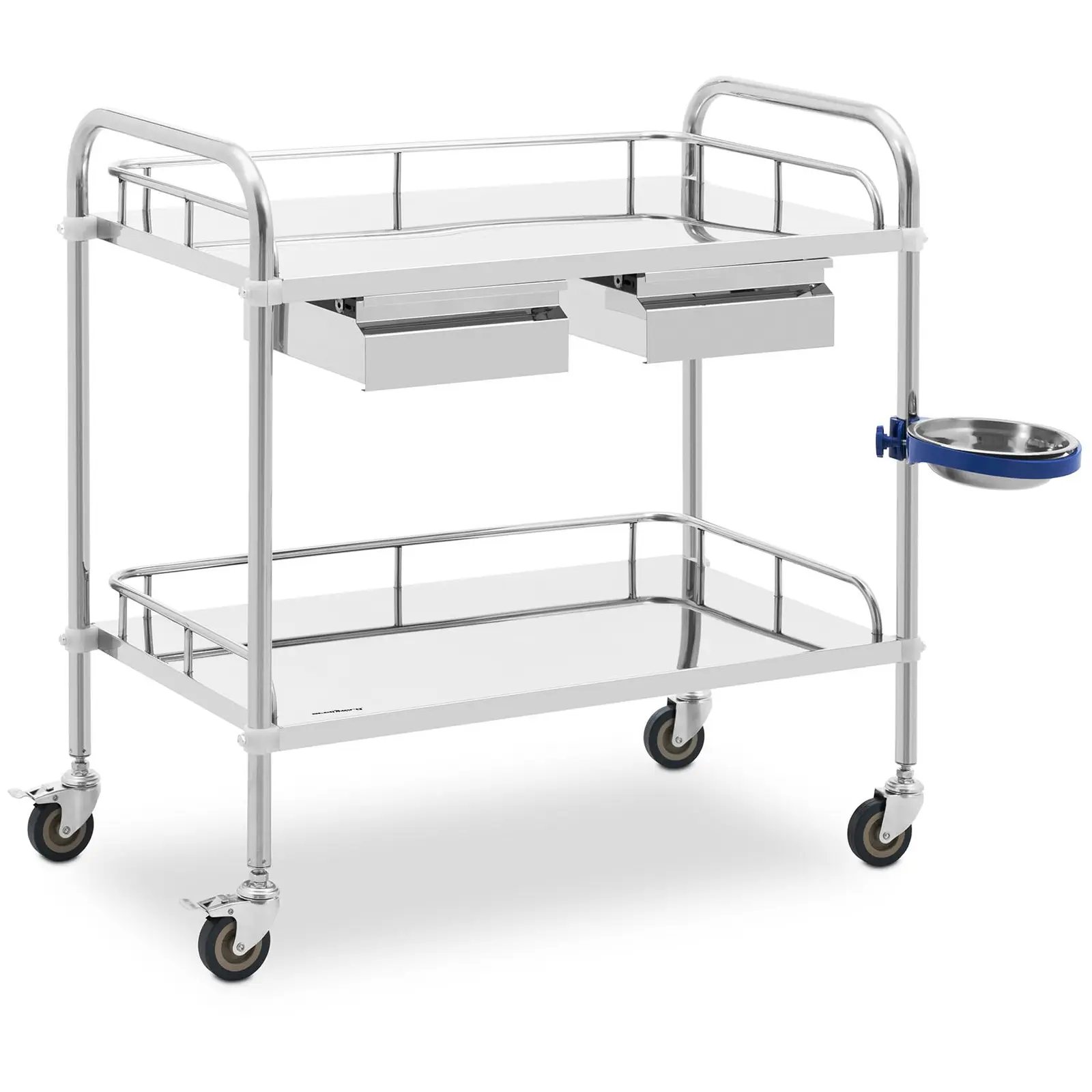 Chariot médical - acier inoxydable - 2 tablettes de 74 x 44 x 13 cm - 2 tiroirs - 20 kg