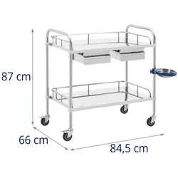 Laboratory Trolley - stainless steel - 2 shelves each 74 x 44 x 13 cm - 2 drawers - 20 kg