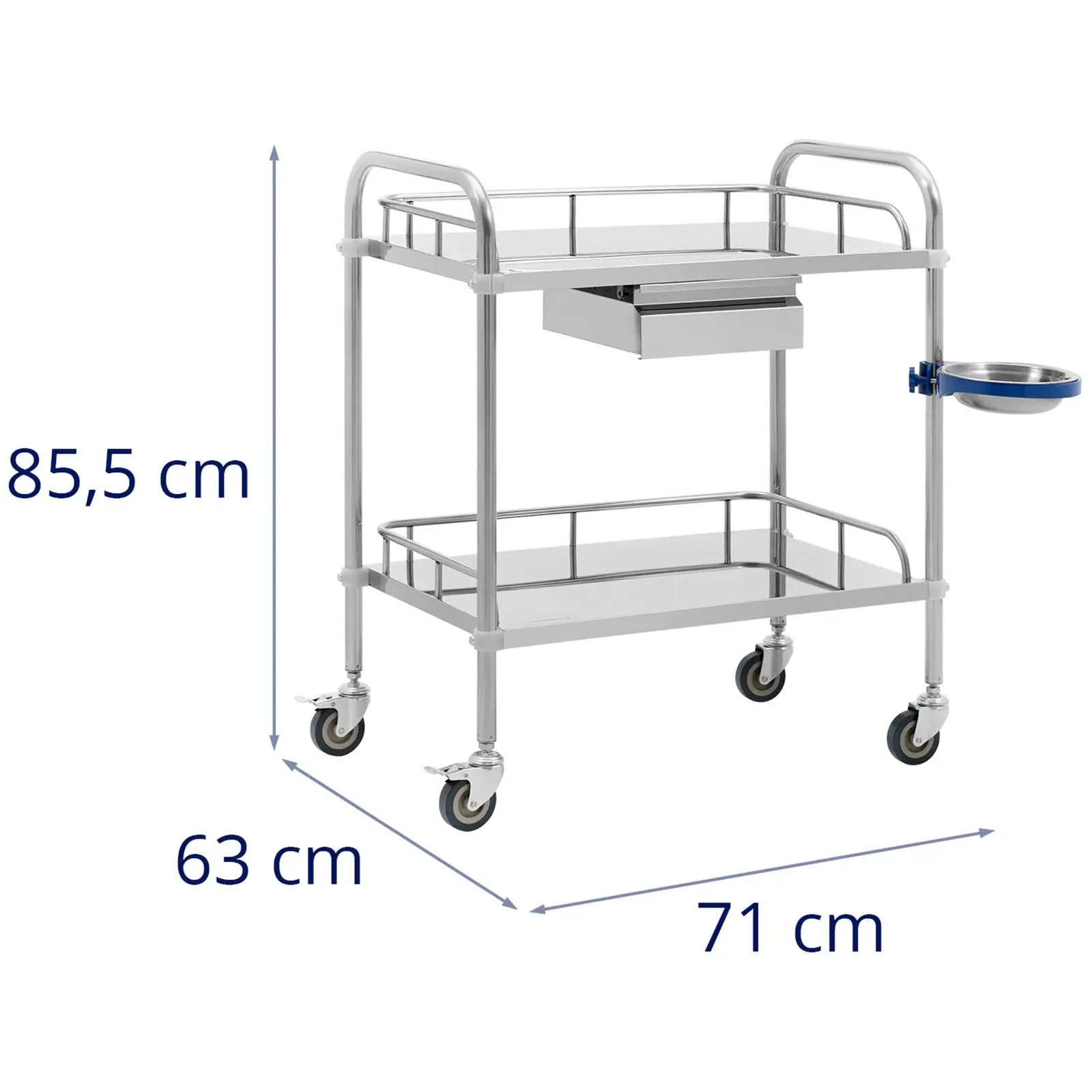 Laboratory Trolley - stainless steel - 2 shelves each 61 x 40 x 13 cm - 1 drawer - 20 kg