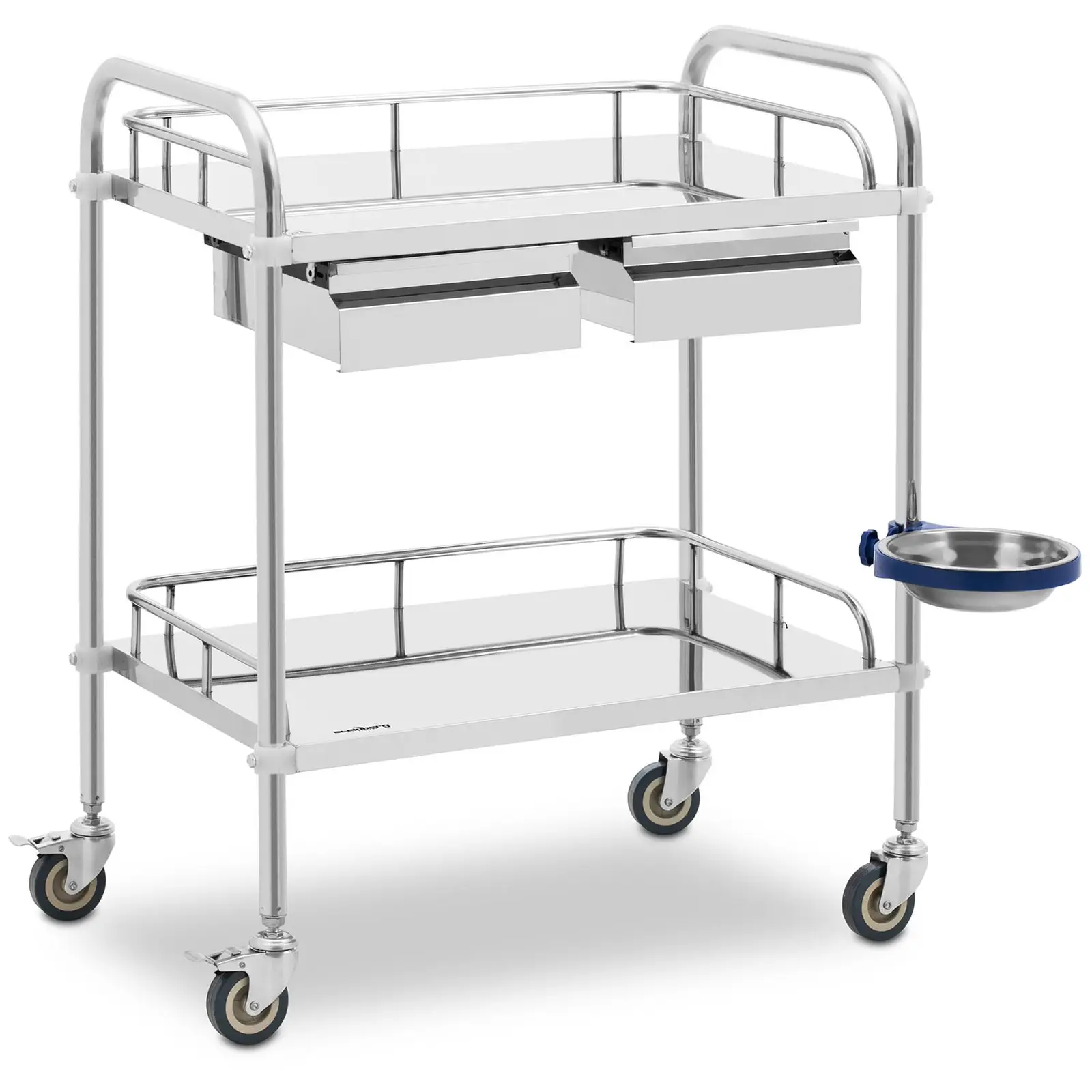 Laborwagen - Edelstahl - 2 Ablagen je 61 x 40 x 13 cm - 2 Schubladen - 20 kg