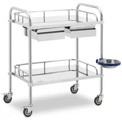 Лабораторна количка - неръждаема стомана - 2 рафта, всеки с размери 61 x 40 x 13 см - 2 чекмеджета - 20 кг