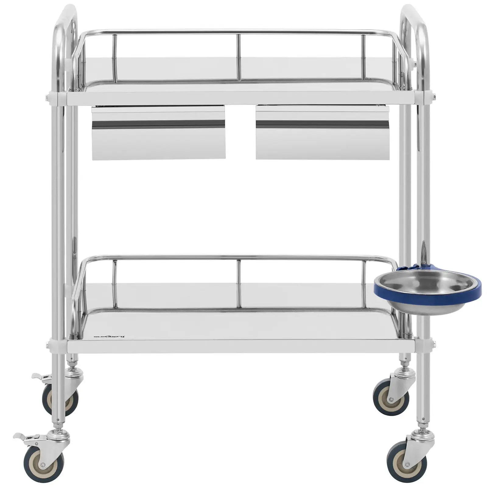 Chariot médical - acier inoxydable - 2 tablettes de 61 x 40 x 13 cm - 2 tiroirs - 20 kg