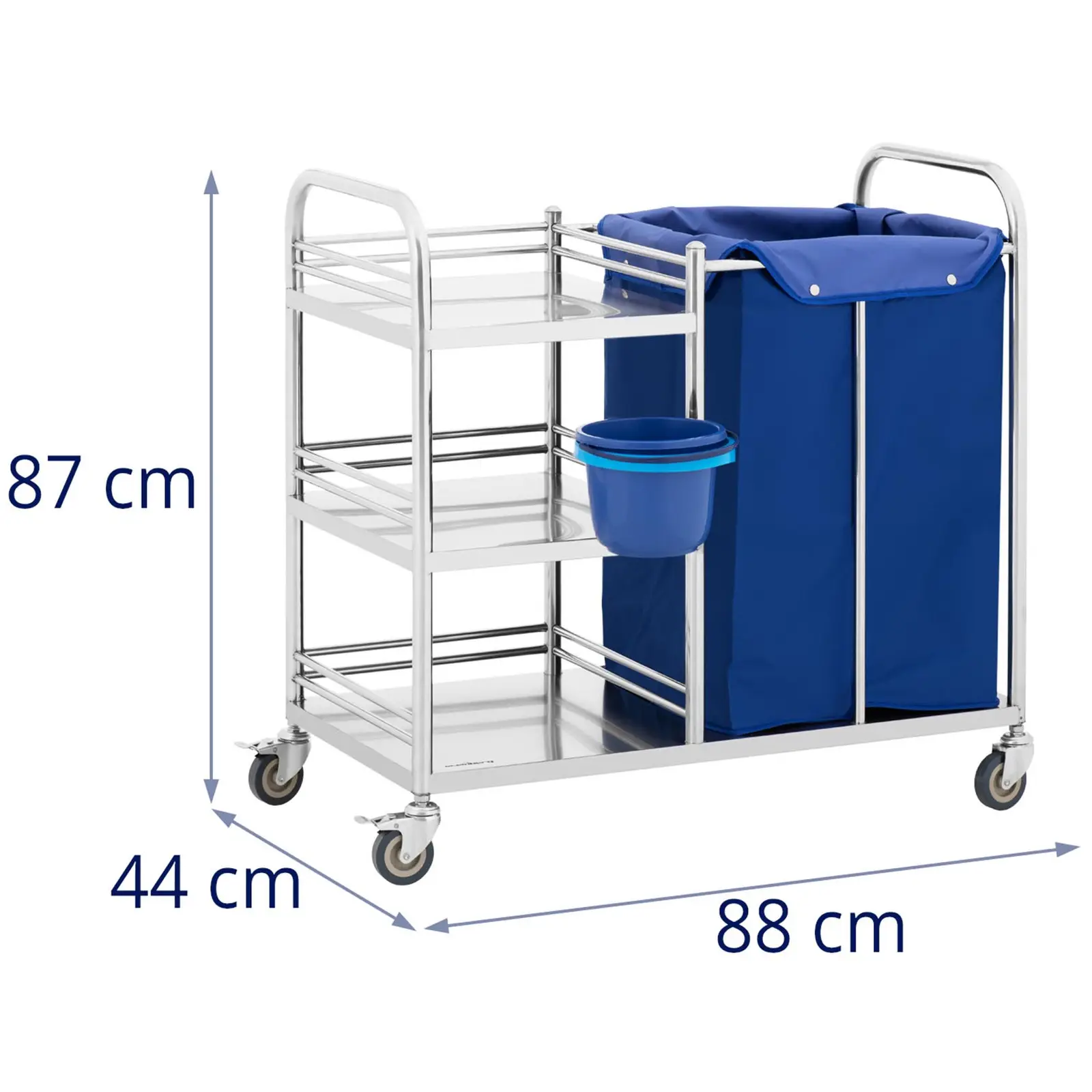 Pyykkivaunu - 3 tasoa ja pyykkipussi - 50 kg - ruostumatonta terästä