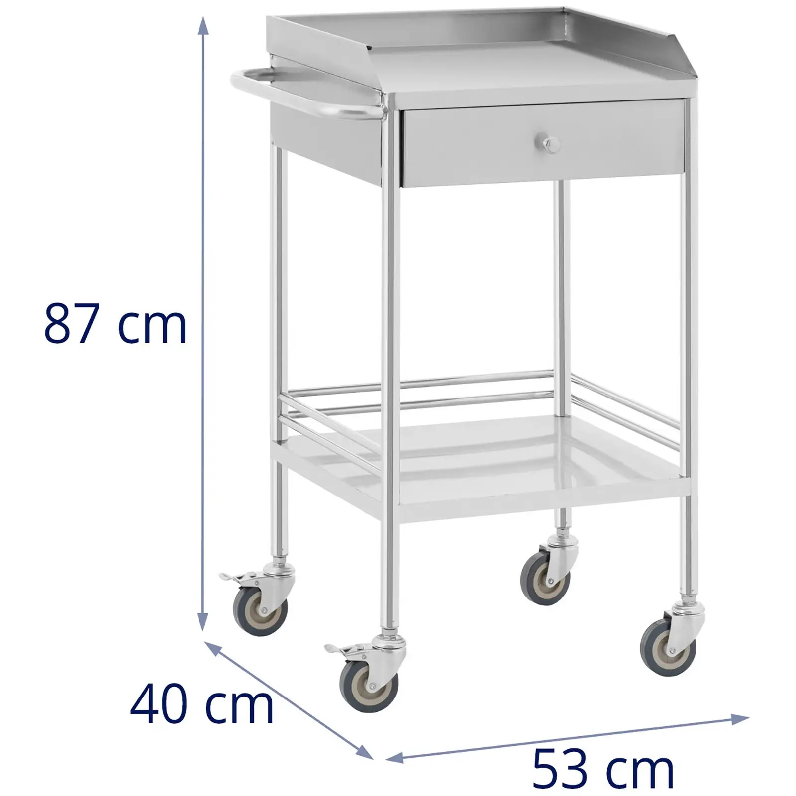 Laboratorní vozík - 2 police o rozměru 43 x 39 x 13 cm - 1 zásuvka - 40 kg (Nosnost - max. nosnost: 40 kg)
